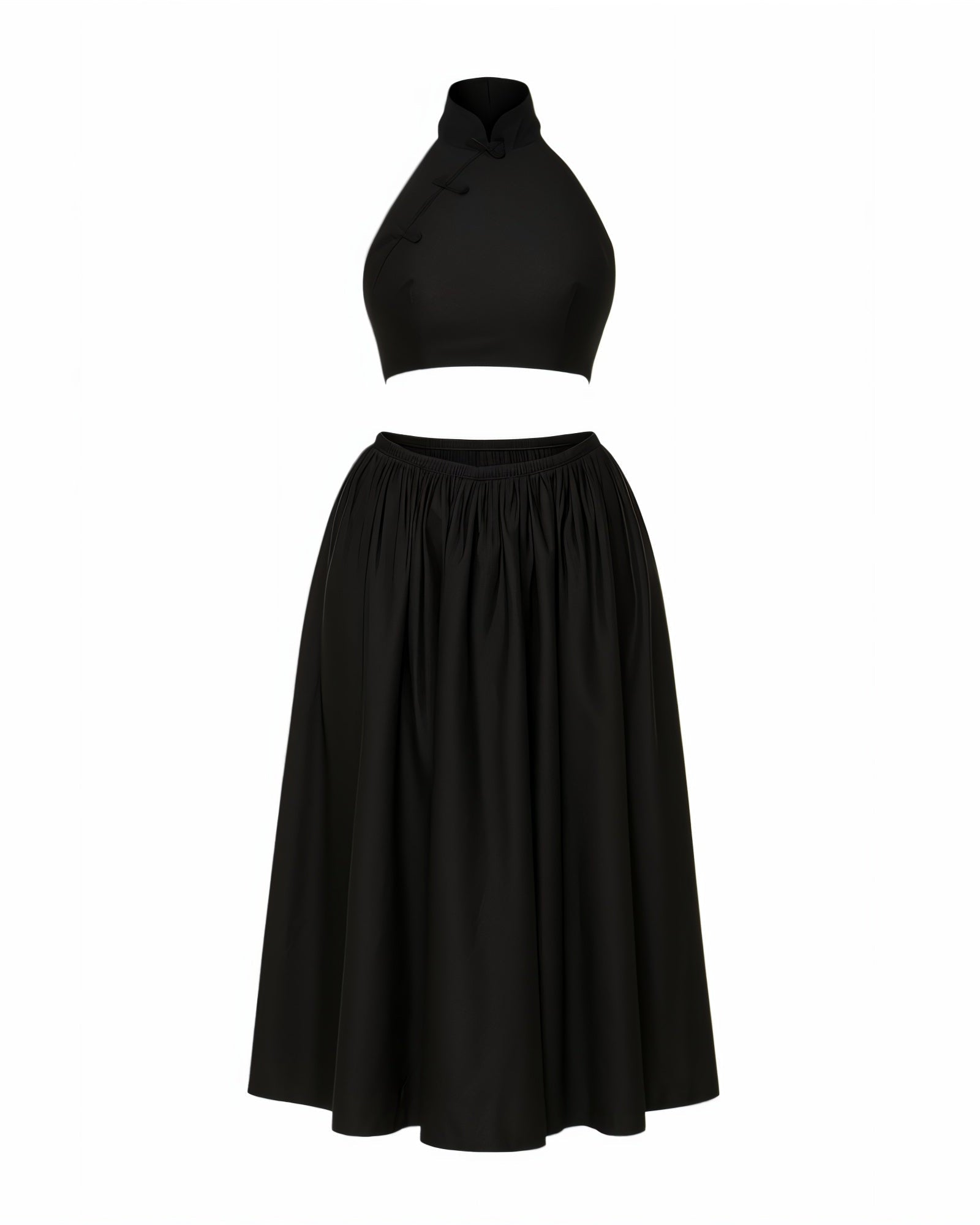 EYANE Collar Crop Top & Maxi Skirt Set