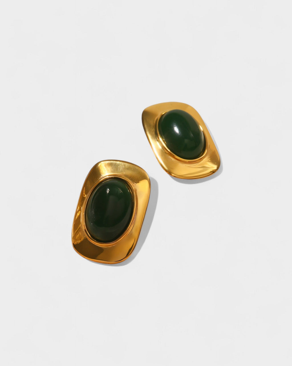Green Stone Gold Stud Earrings