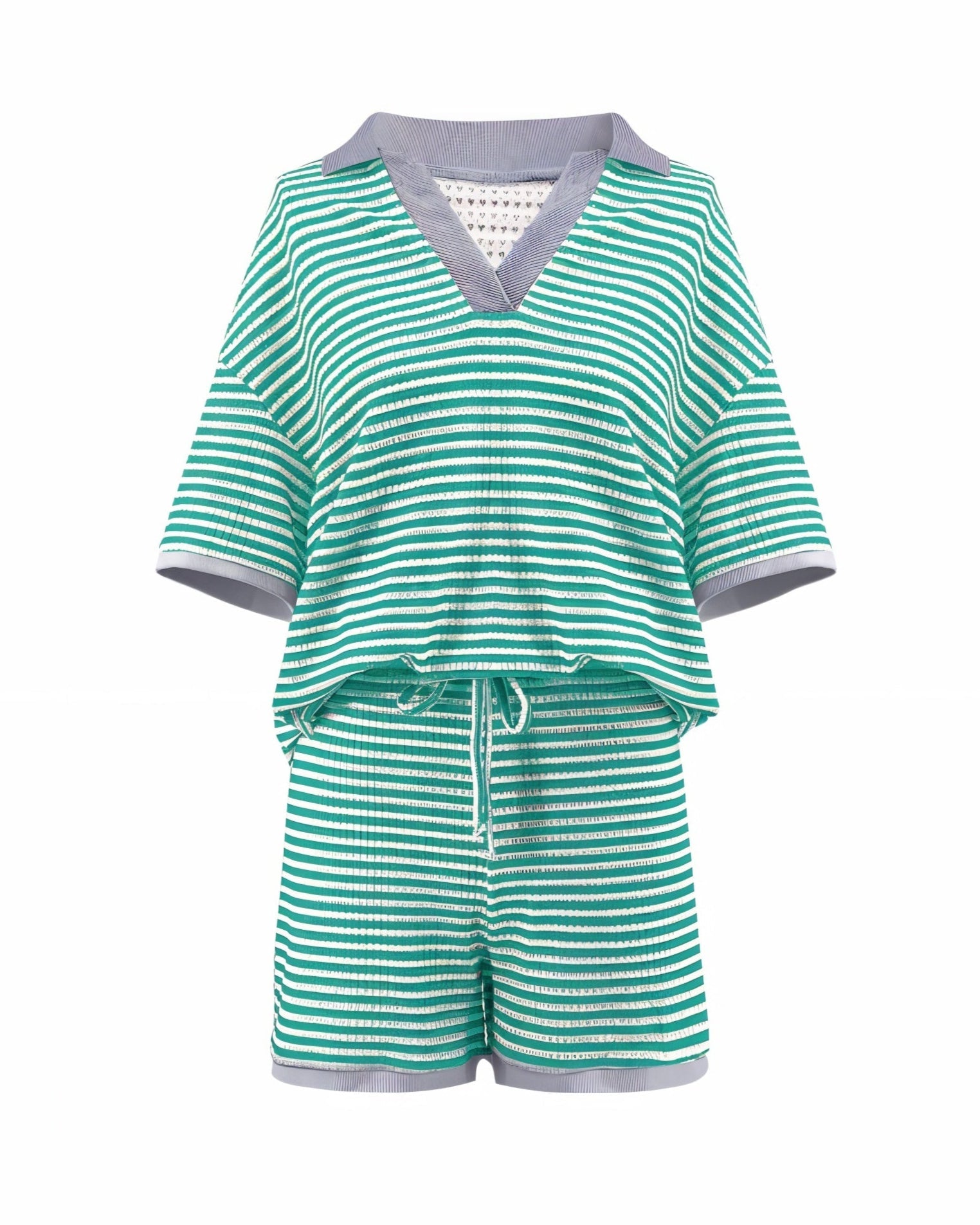 OLENNA Striped Knit Oversized Top & Drawstring Short Set