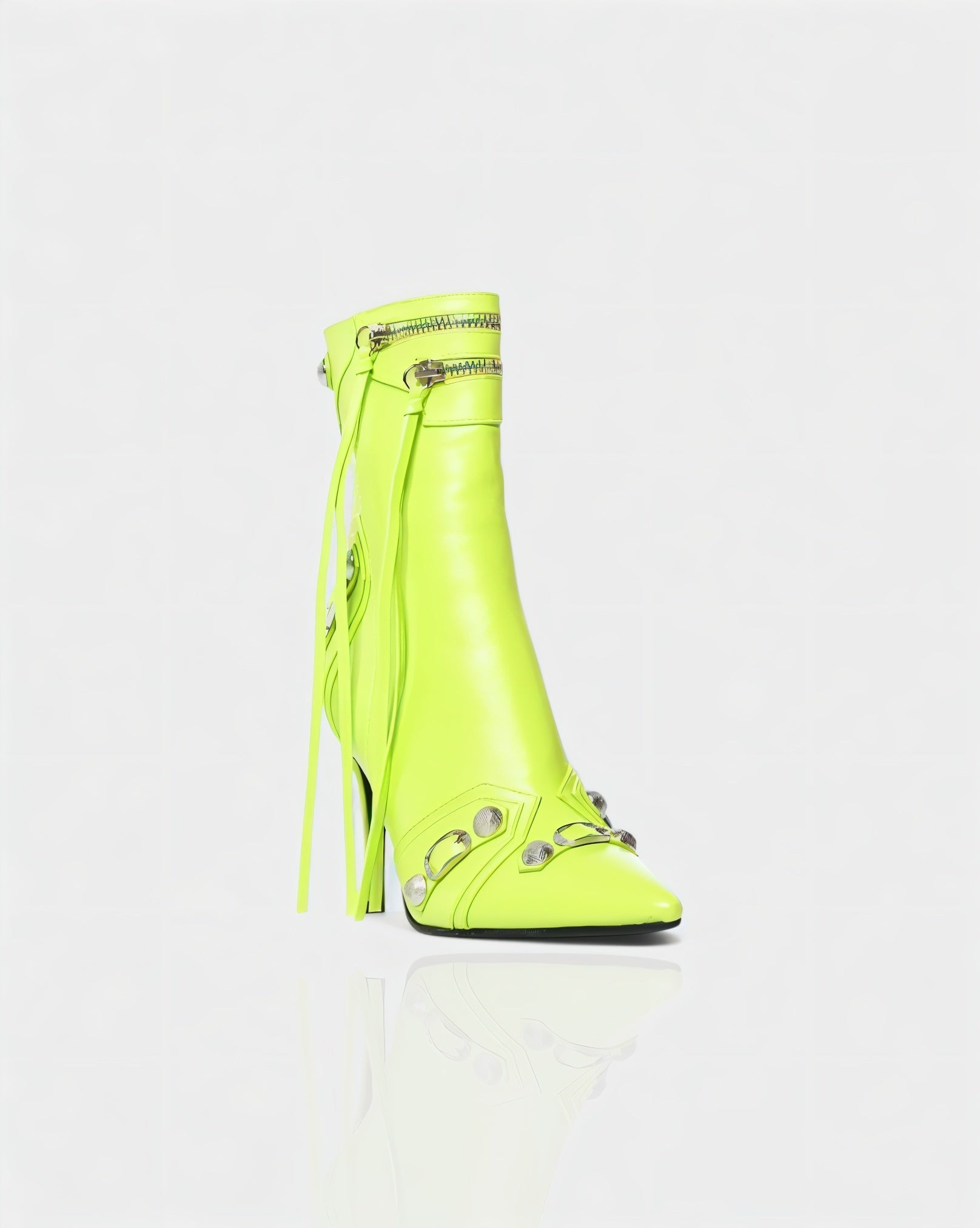 REVINA Studded Leather Pointed-Toe Ankle Boots