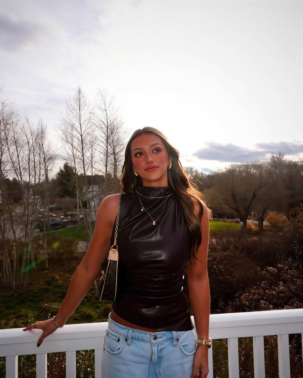 MABEL Faux Leather Draped Top
