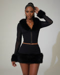 LISANA Faux-Fur Top & Mini Skirt Set