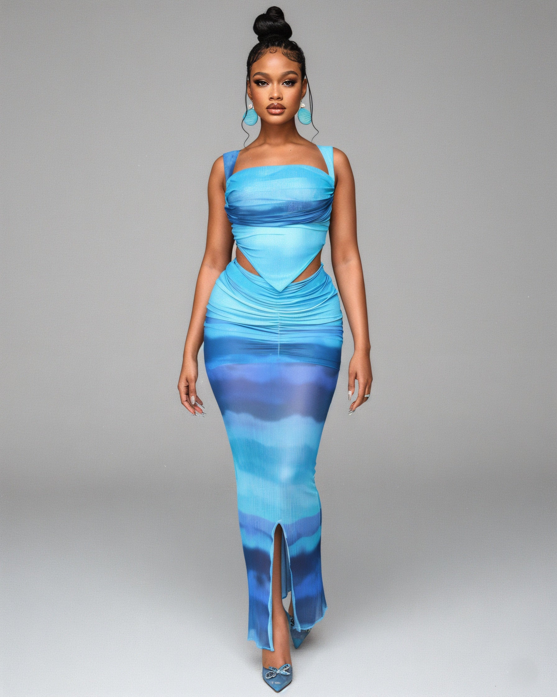RELIA Ombre Cutout Lace-Up Top & Maxi Skirt Set