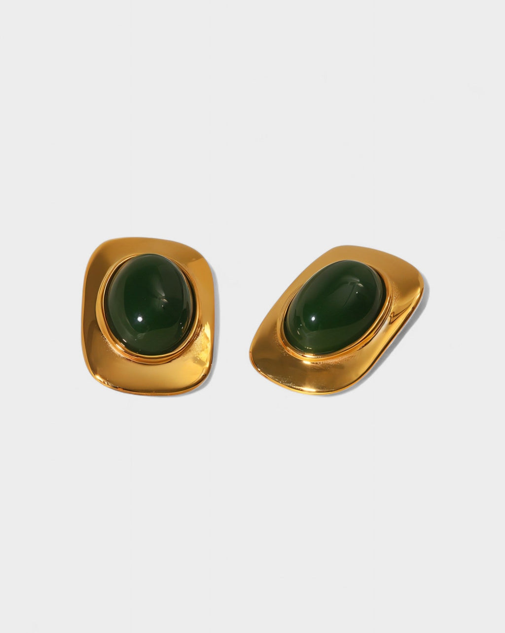Green Stone Gold Stud Earrings