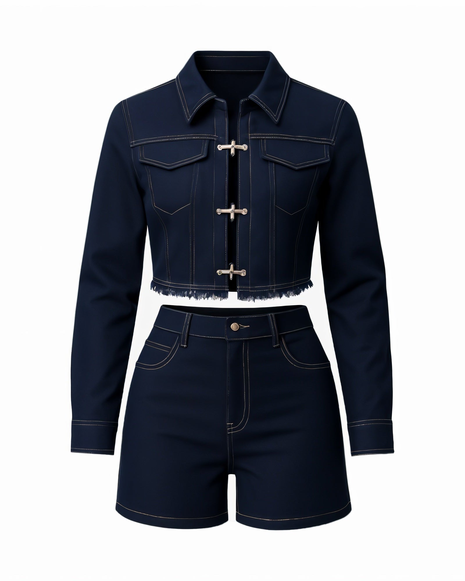 LILITH Cropped Denim Jacket & High-Waisted Shorts Set