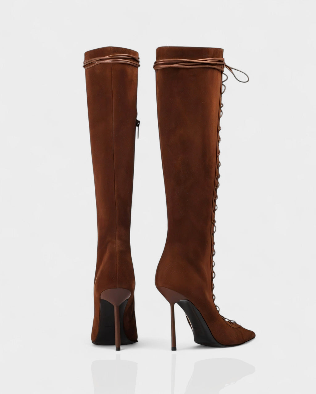 ESCAS Lace-Up Faux Suede Knee-High Stiletto Boots