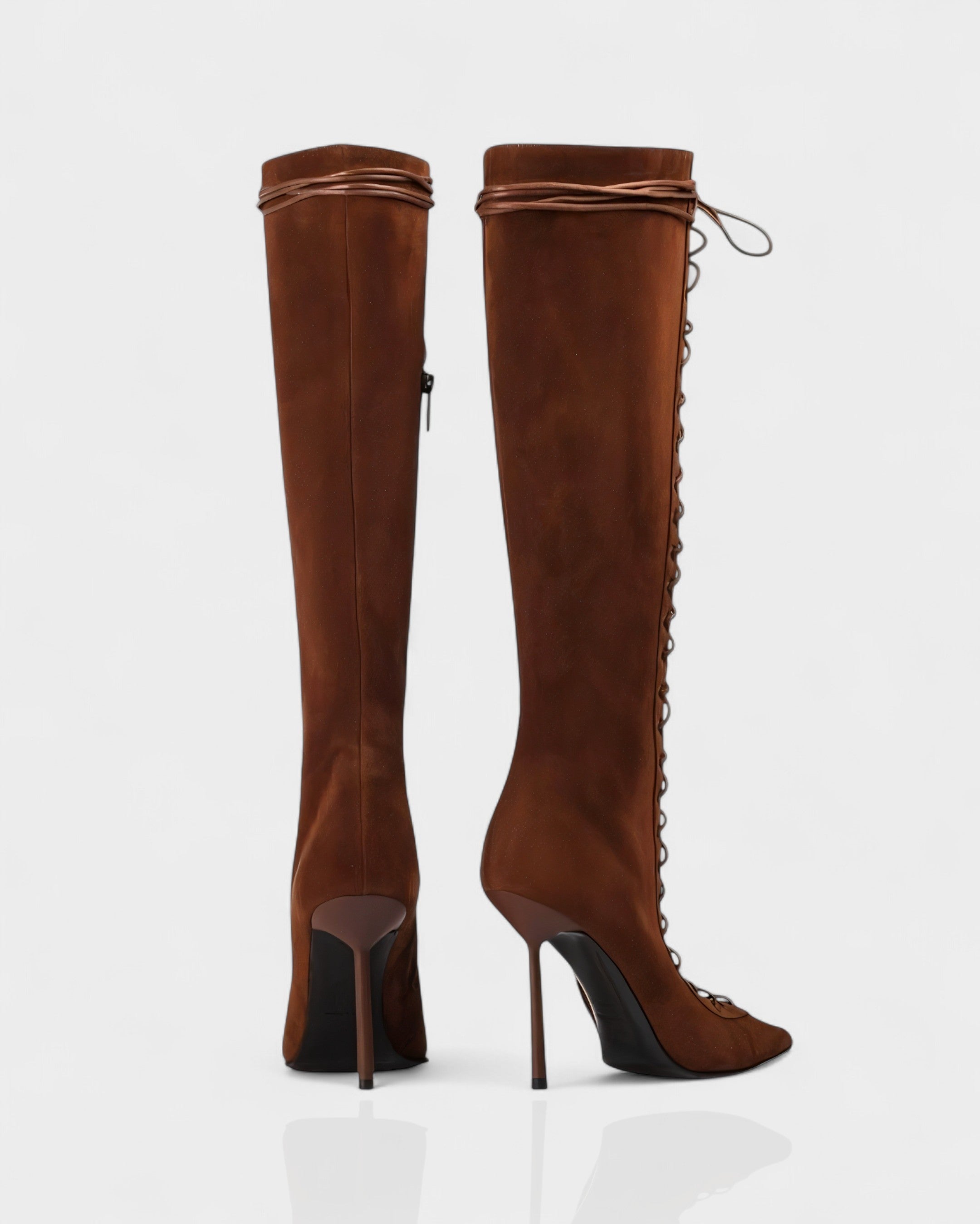 ESCAS Lace-Up Faux Suede Knee-High Stiletto Boots