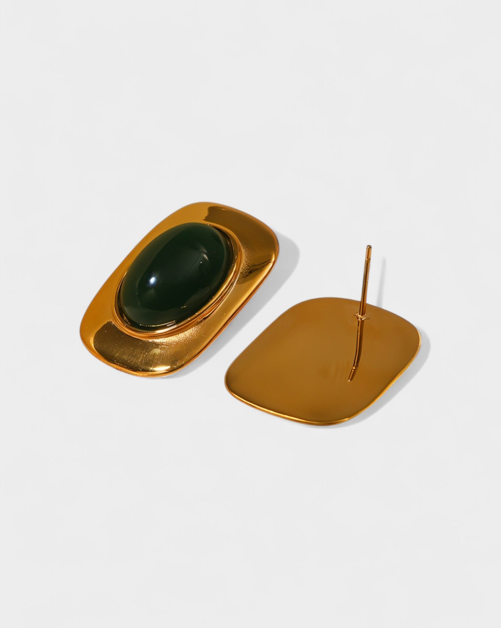Green Stone Gold Stud Earrings