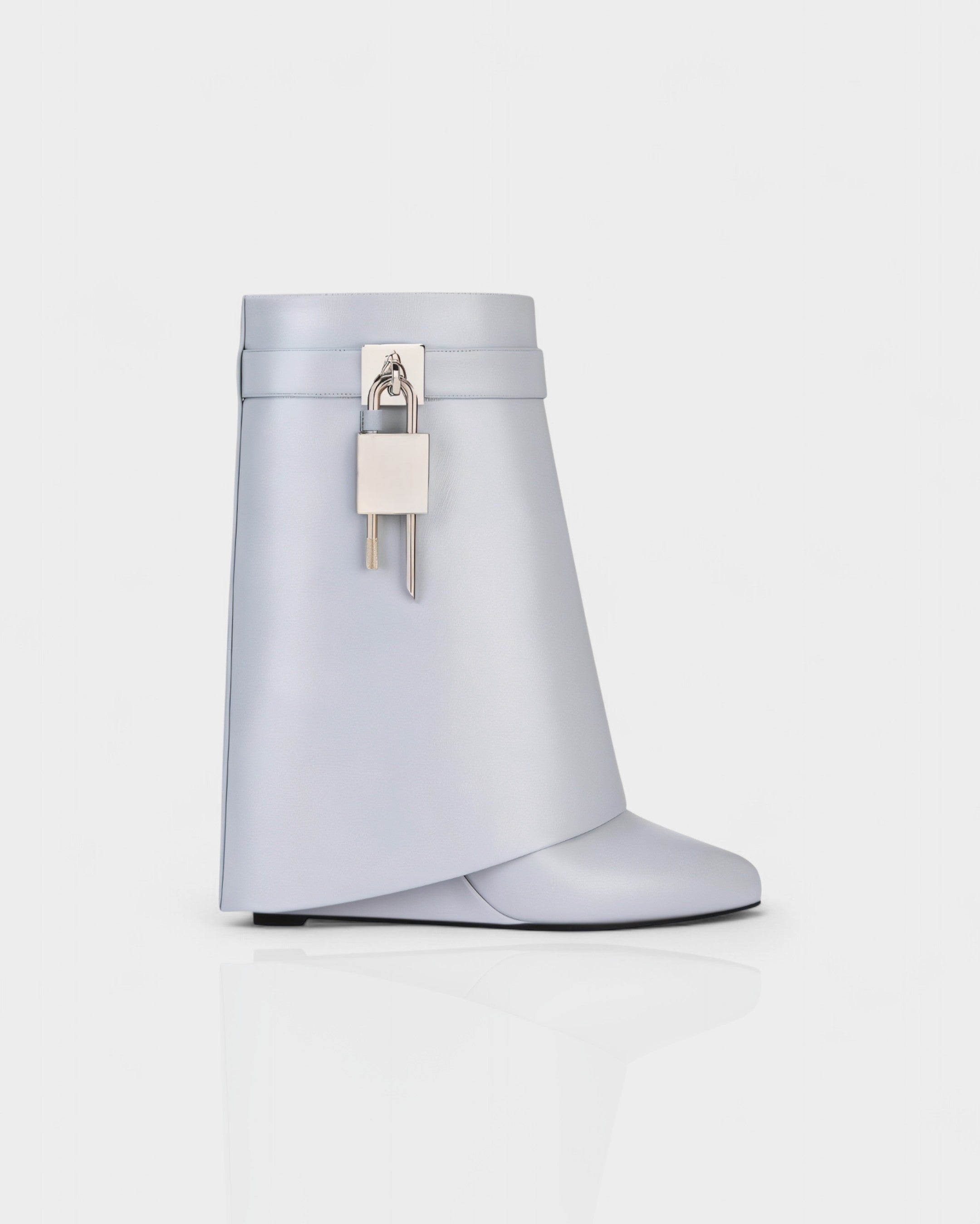 AVELINE Padlock Wedge Faux Leather Ankle Boots