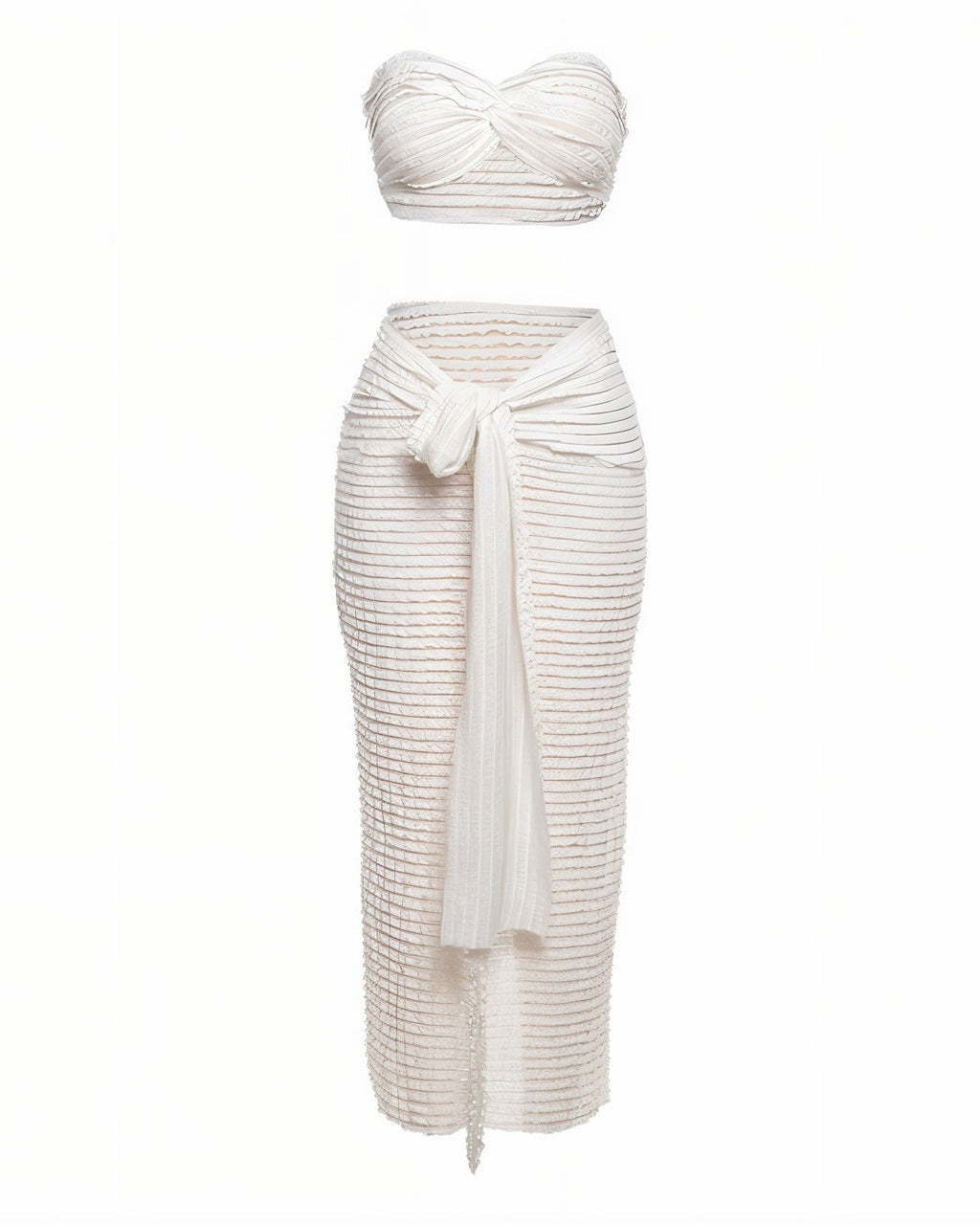 AETHERIA Textured Bandeau Top & Drape Skirt Set