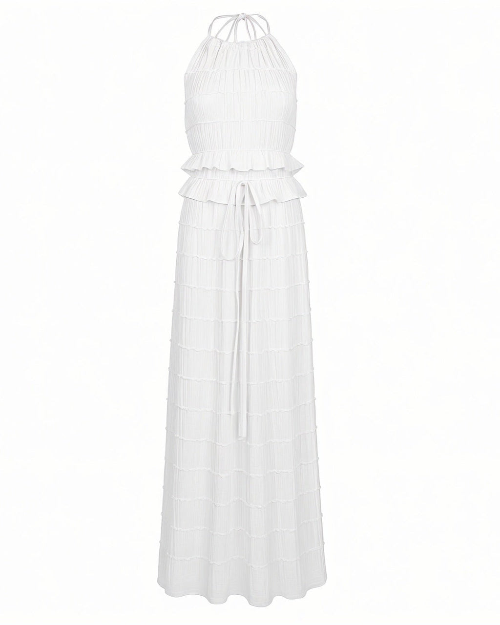 CHRISTINE Sheer Ruched Halter Top and Maxi Skirt Set