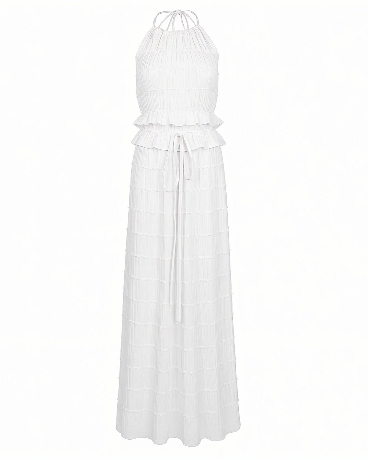 CHRISTINE Sheer Ruched Halter Top and Maxi Skirt Set