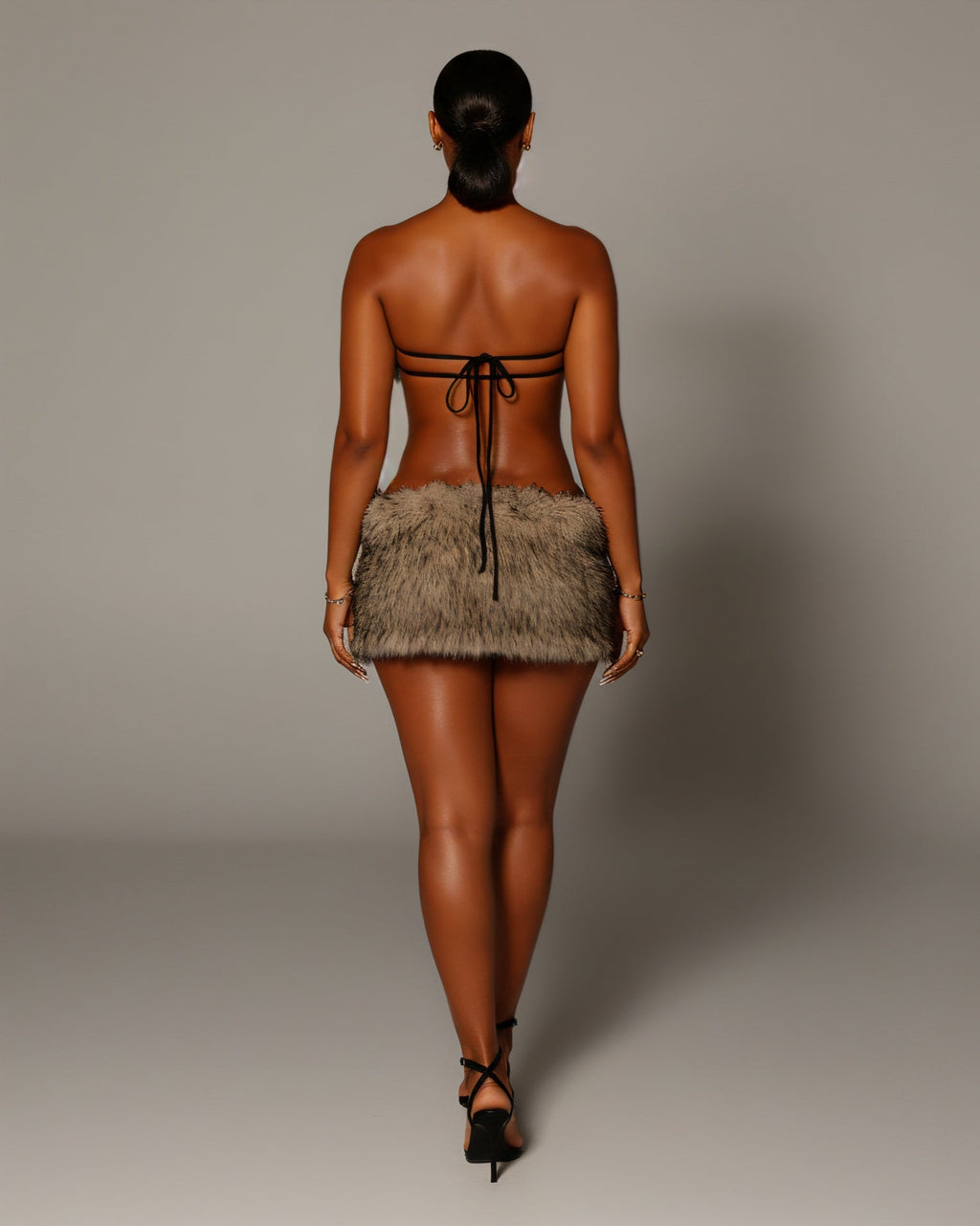KANYA Faux-Fur Bandeau Top & Mini Skirt Set