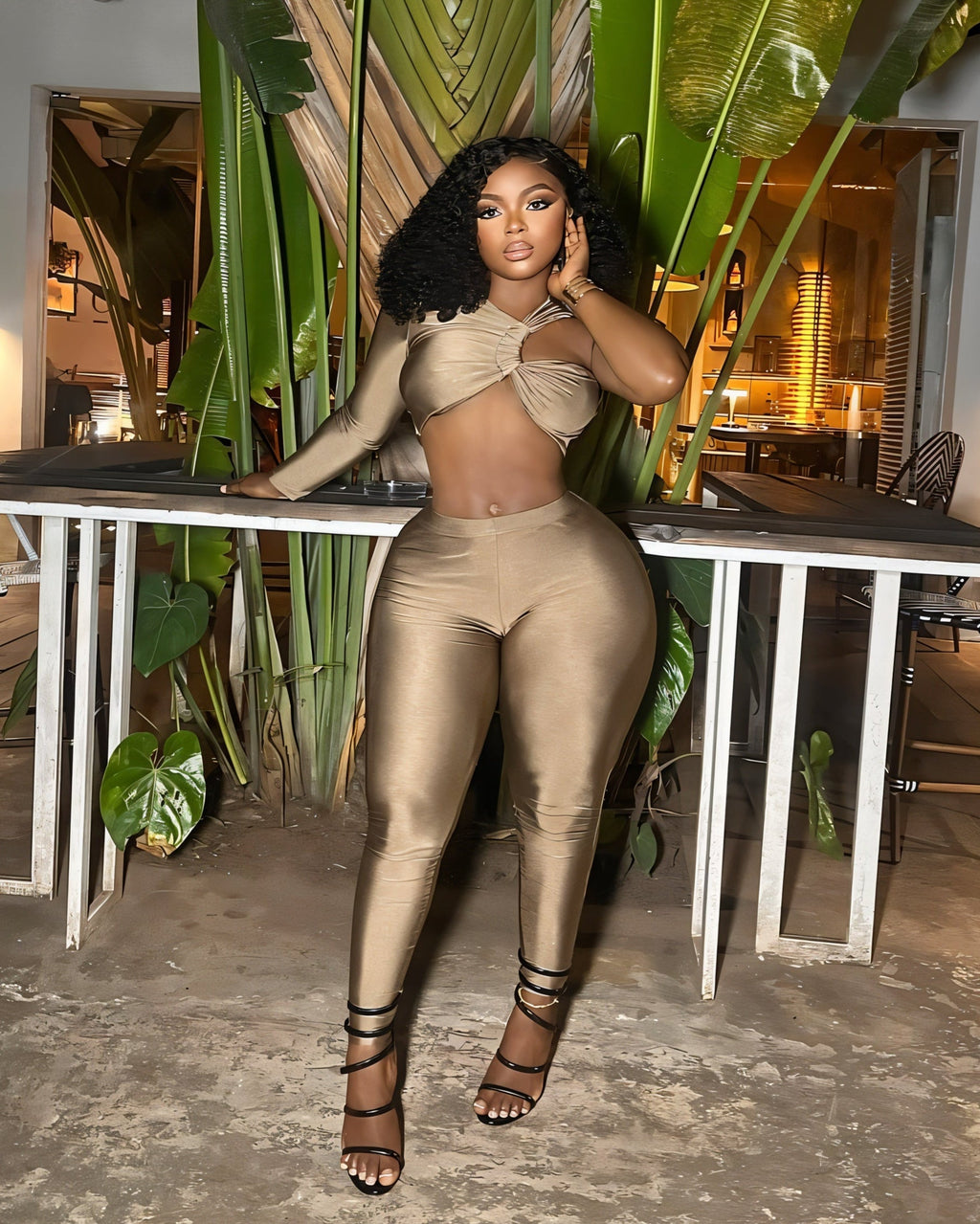 ZAMINA One-Sleeve Crop Top and Leggings Set
