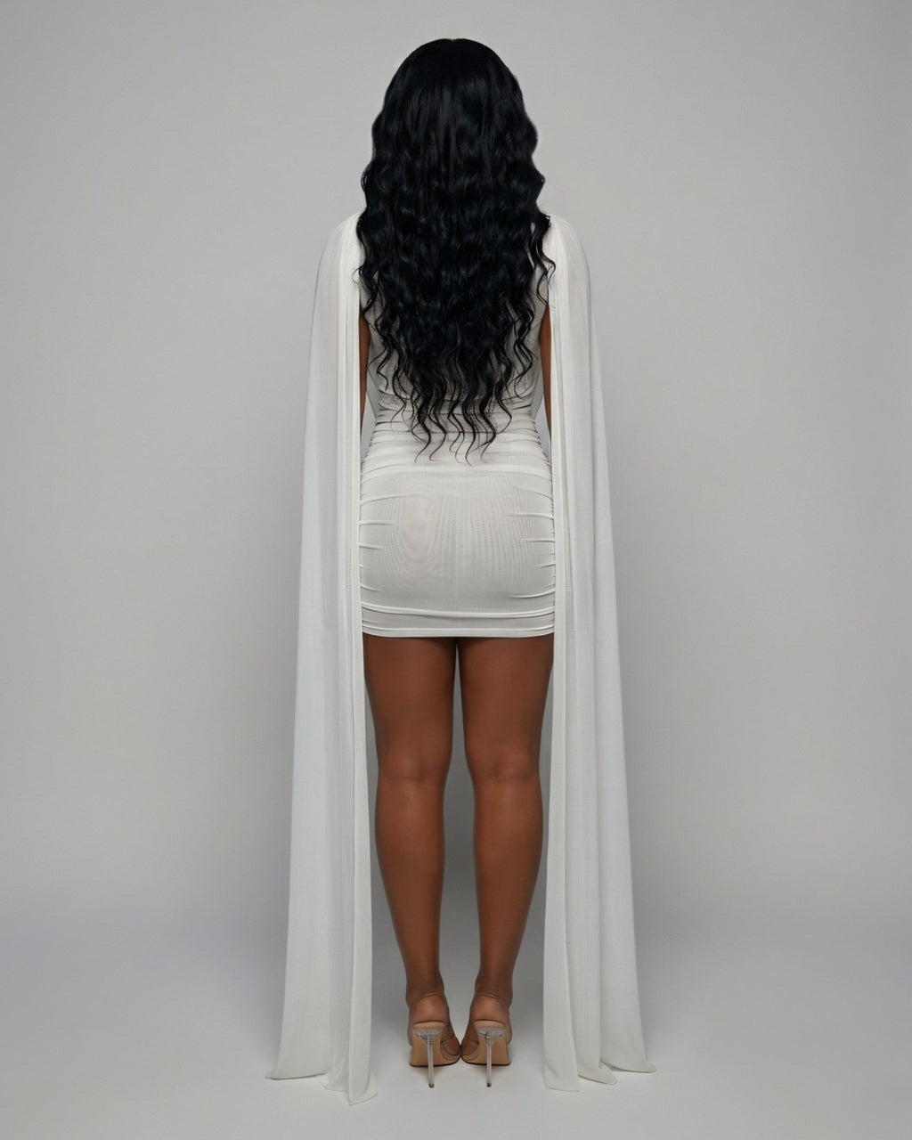 WAYONA High-Neck Mesh Draped Mini Dress