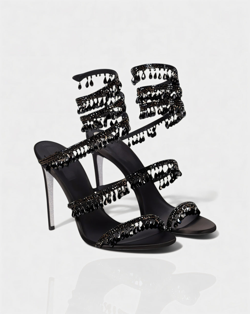 ALYRA Rhinestone Tassel Ankle-Wrap High Heels