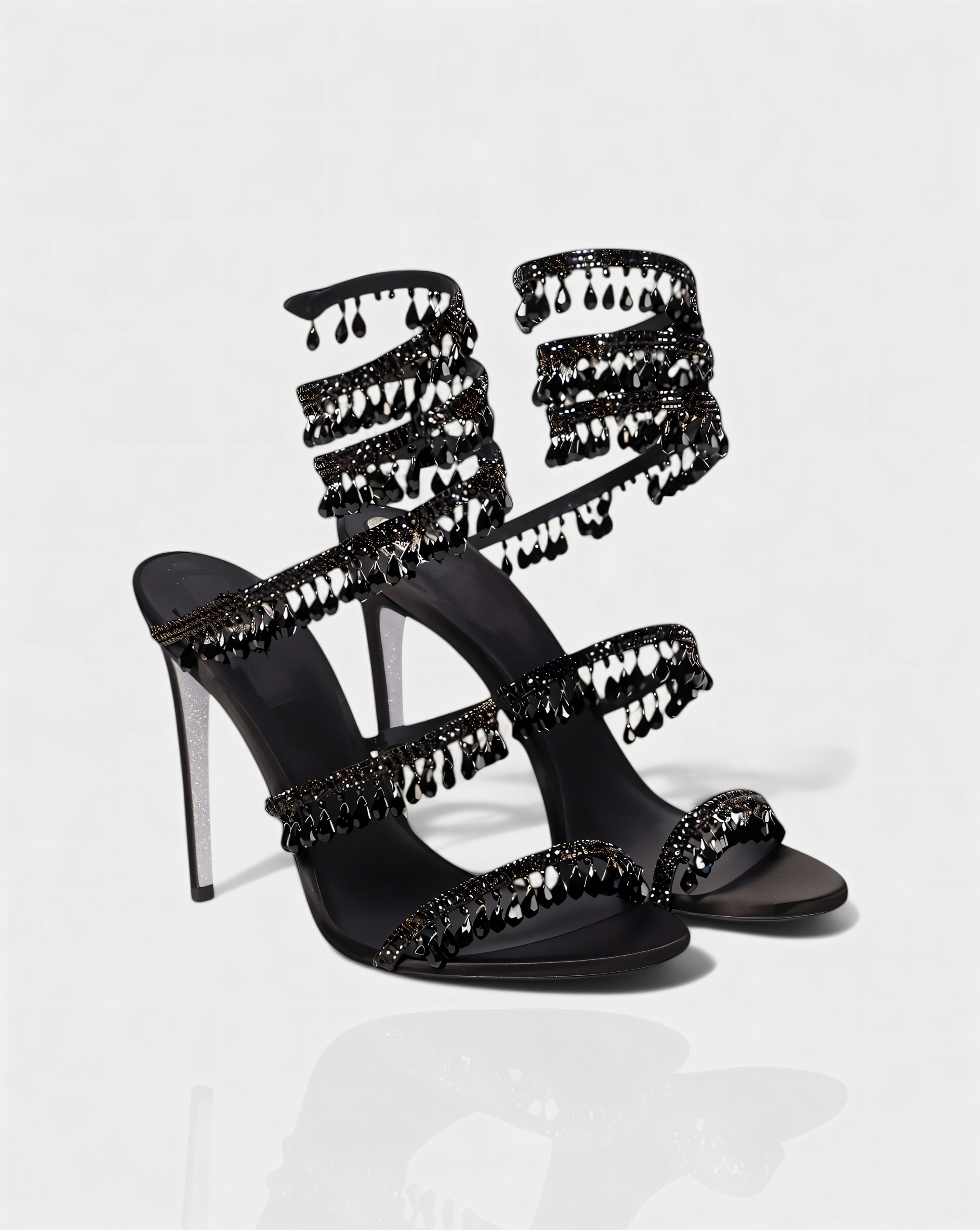 ALYRA Rhinestone Tassel Ankle-Wrap High Heels
