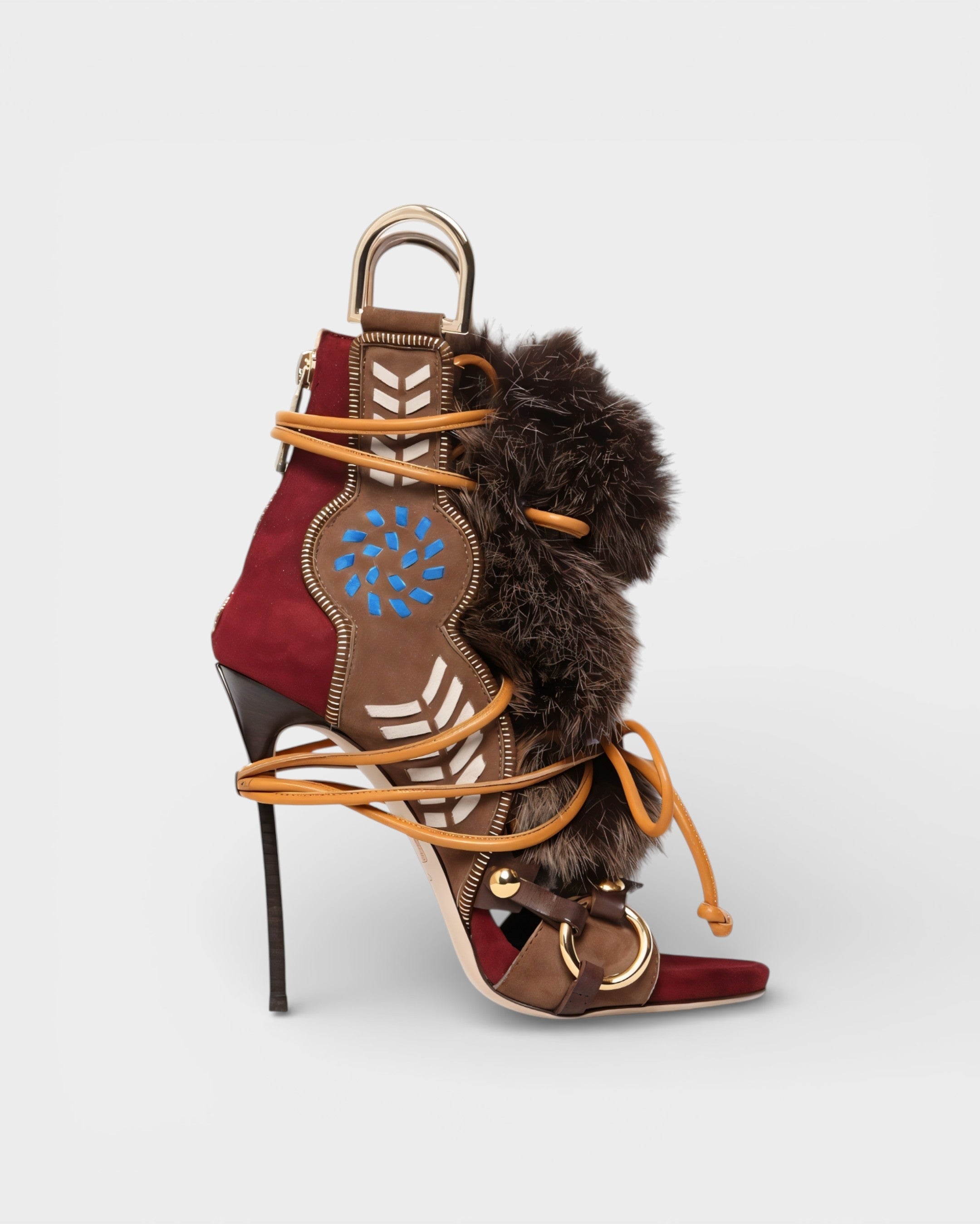 KELLA Faux-Fur Lace-Up Stiletto Heels