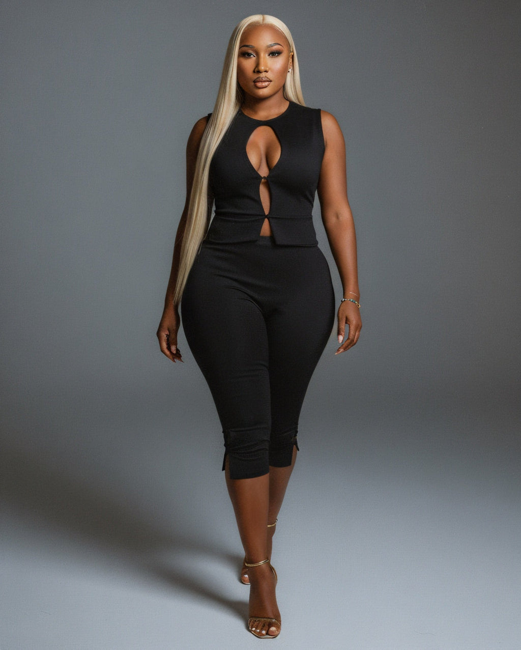RAFAELA Cutout Keyhole Top & Capri Pant Set