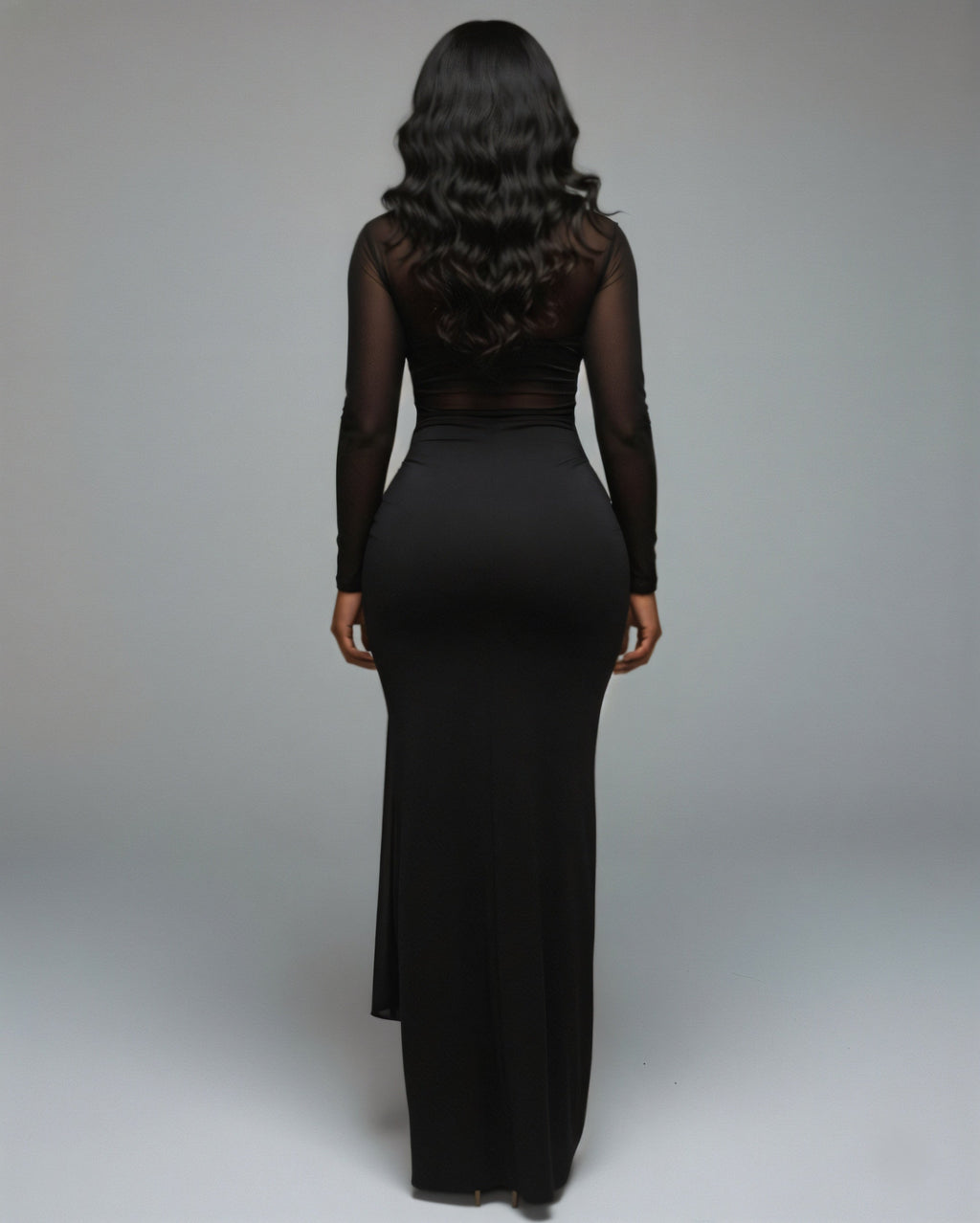 VALEYA Mesh Panel Tie-Front Maxi Dress