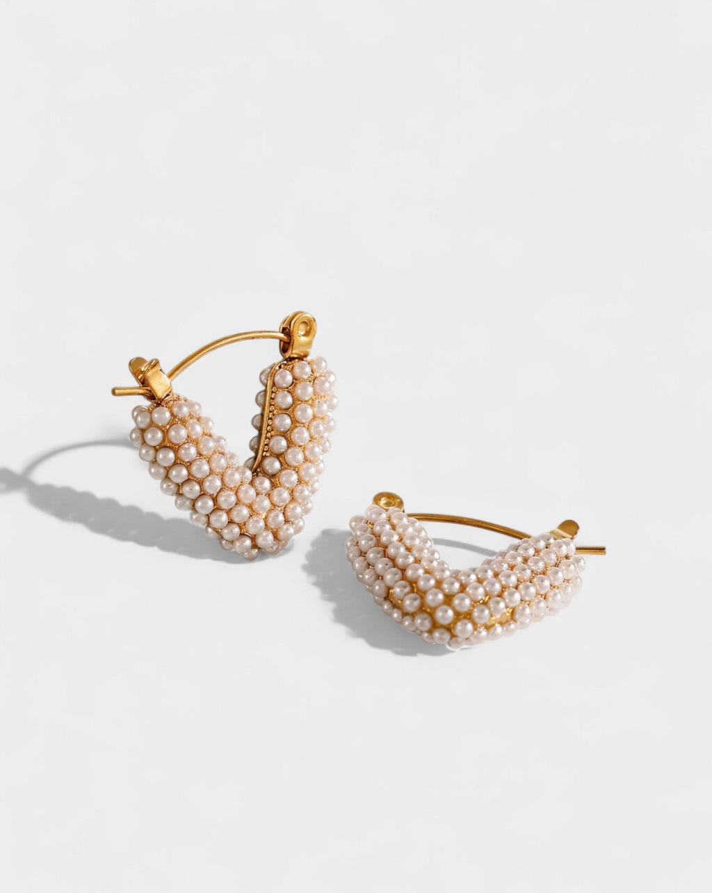 Pearl Pavé Gold Huggie Hoop Earrings