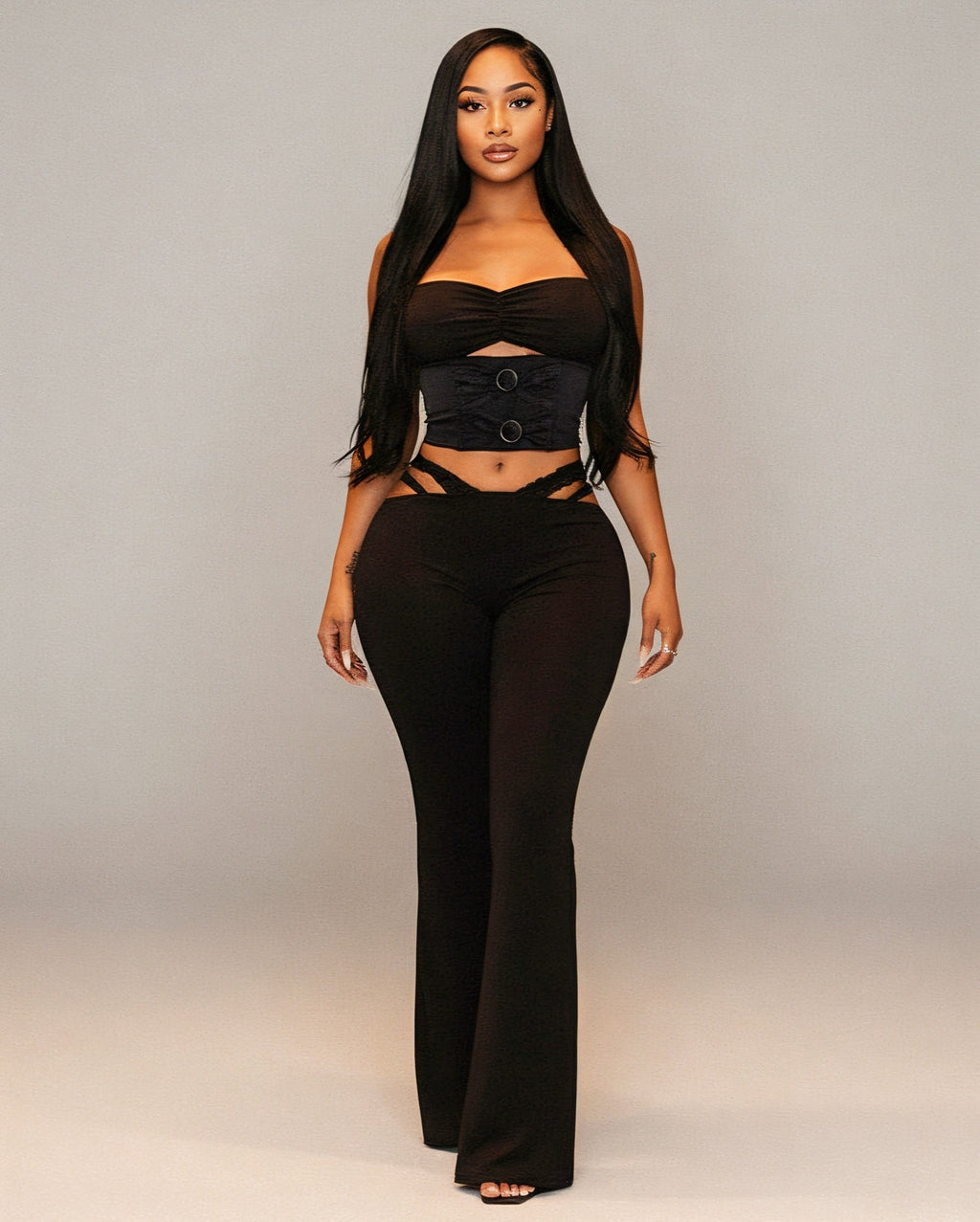 MAPPLE Halter Neck Crop Top and Flare Pants Set