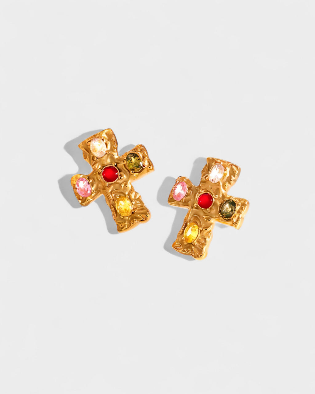 Multi-Stone Cross Stud Earrings