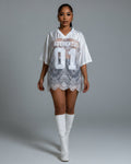 TAYLOR V-neck Oversized Lace Jersey Top