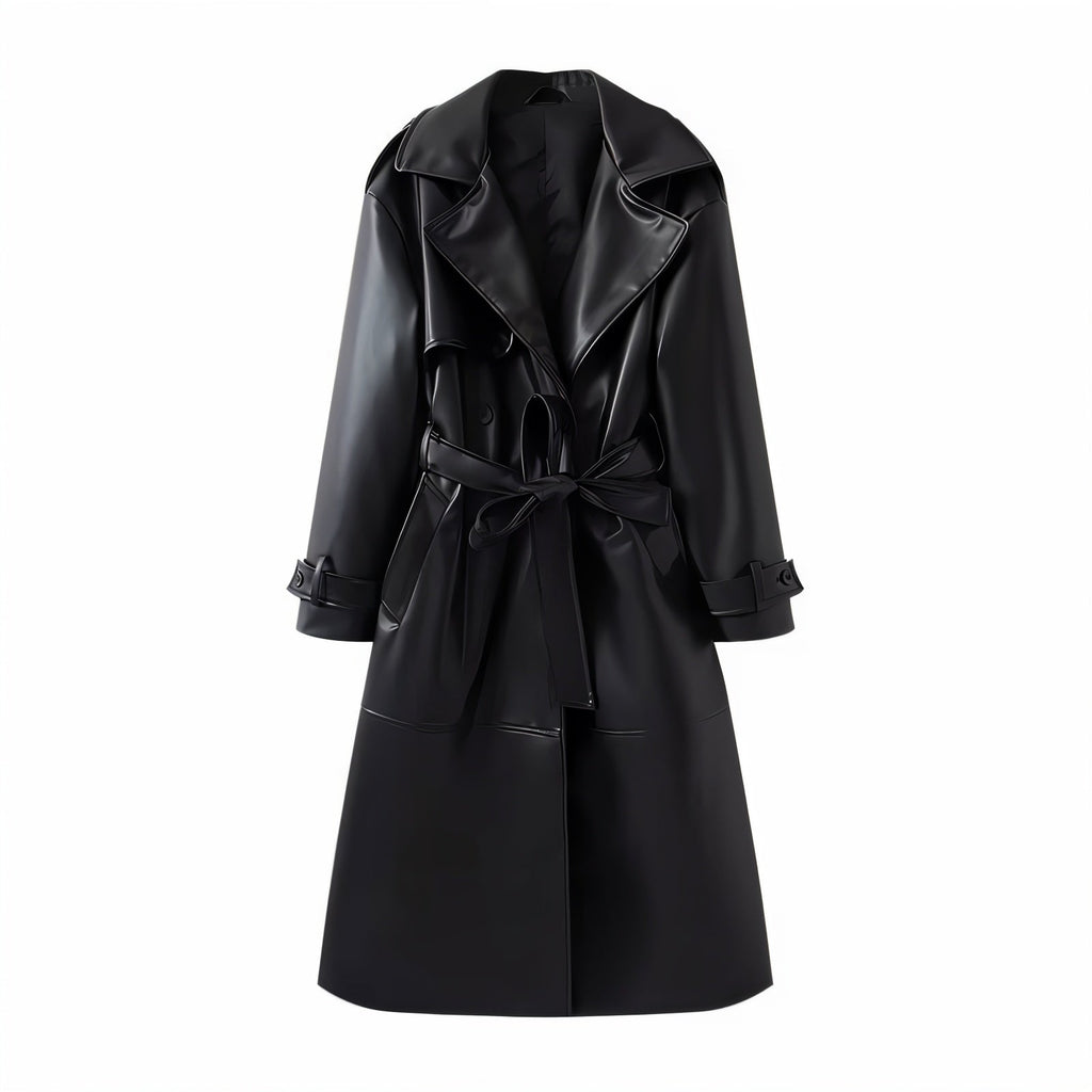 PAMOLA Faux Leather Trench Coat
