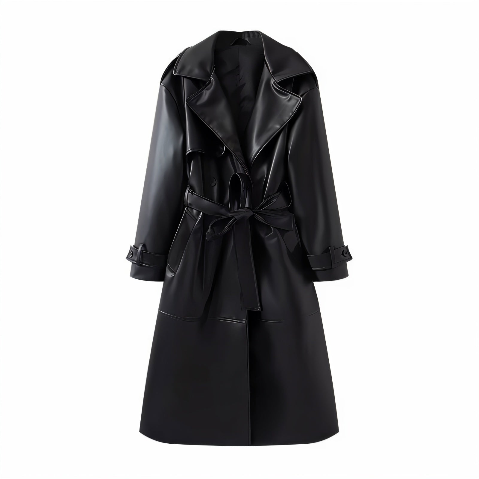 PAMOLA Faux Leather Trench Coat