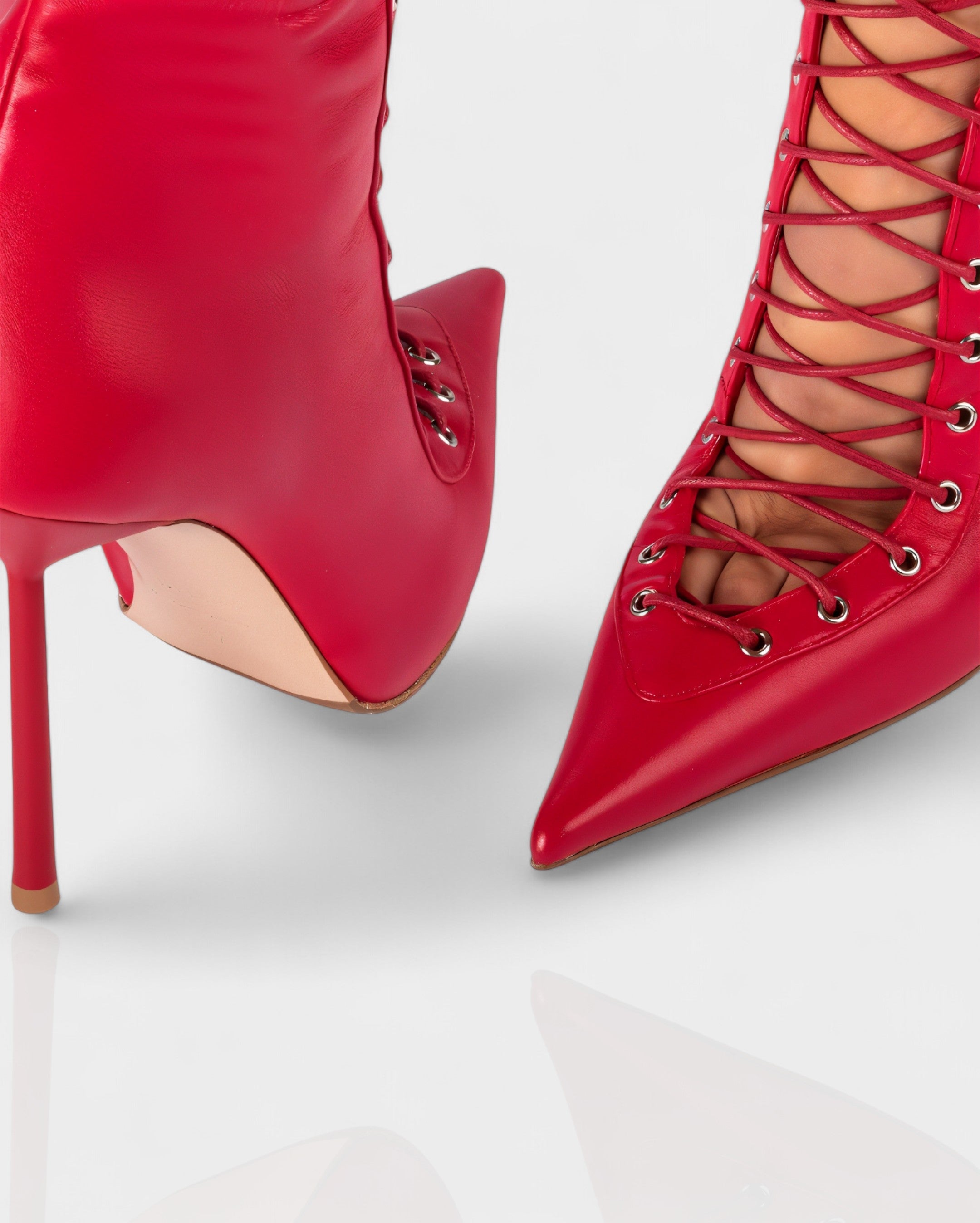 ESCAS Lace-Up Faux Leather Knee-High Stiletto Boots