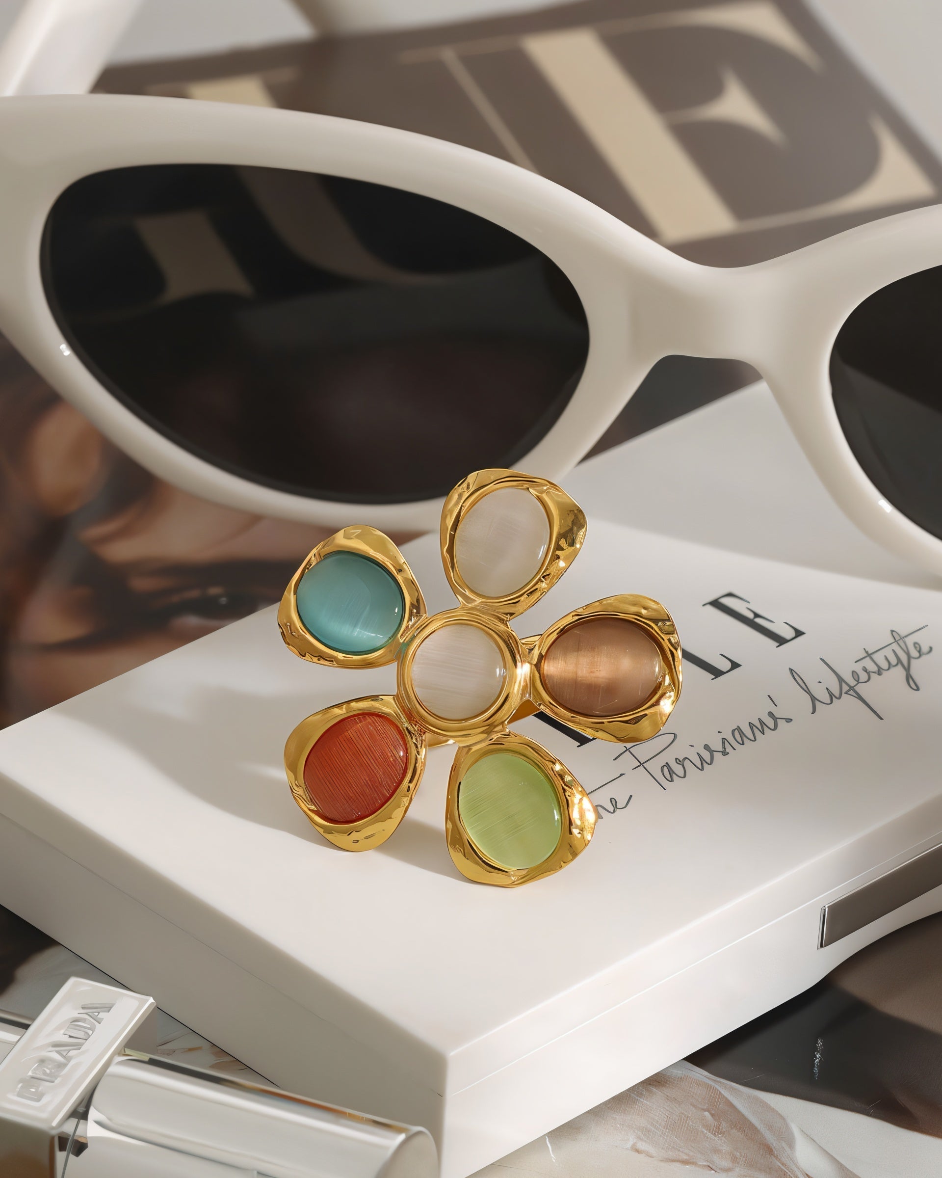 Multicolor Gemstone Floral Ring