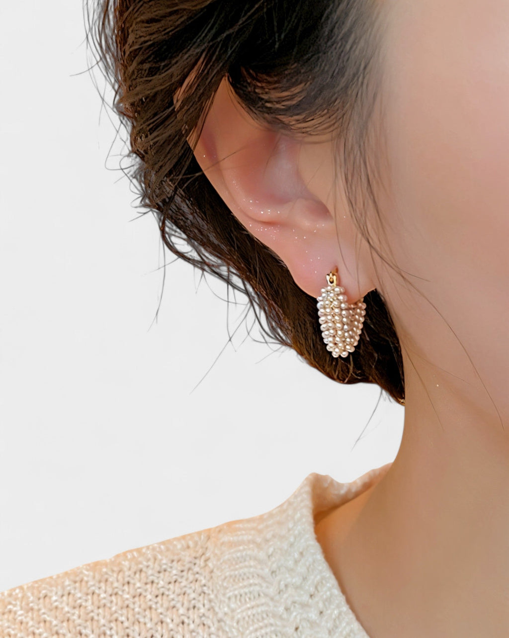 Pearl Pavé Gold Huggie Hoop Earrings