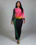 FLEUR Gradient Multi-Color Long Sleeve Maxi Dress