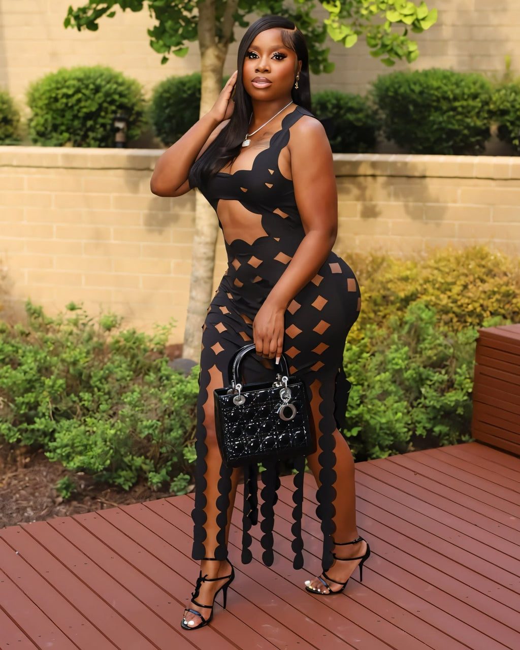 SOPHIA Cutout Grid Maxi Dress