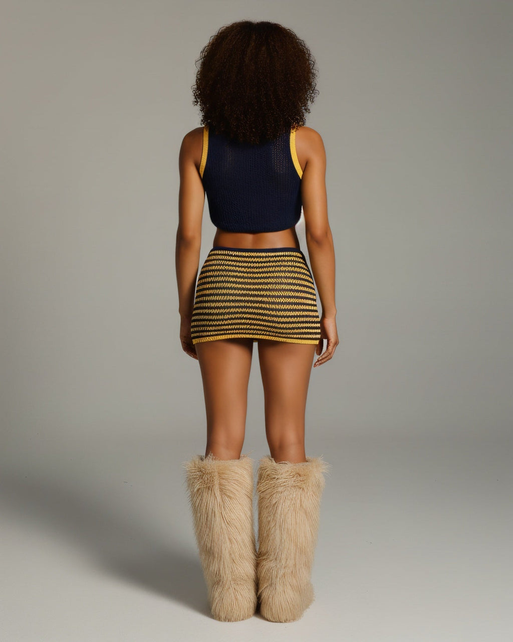 QUINLEY Knitted Star Cropped Top & Mini Skirt Set