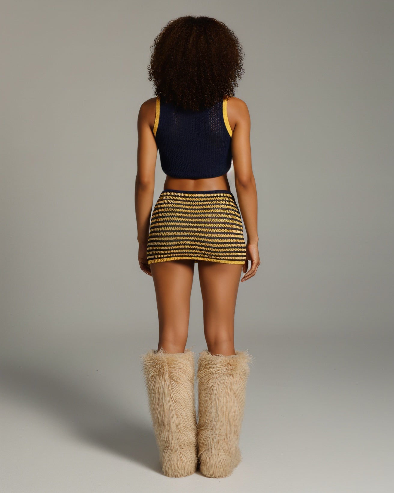 QUINLEY Knitted Star Cropped Top & Mini Skirt Set