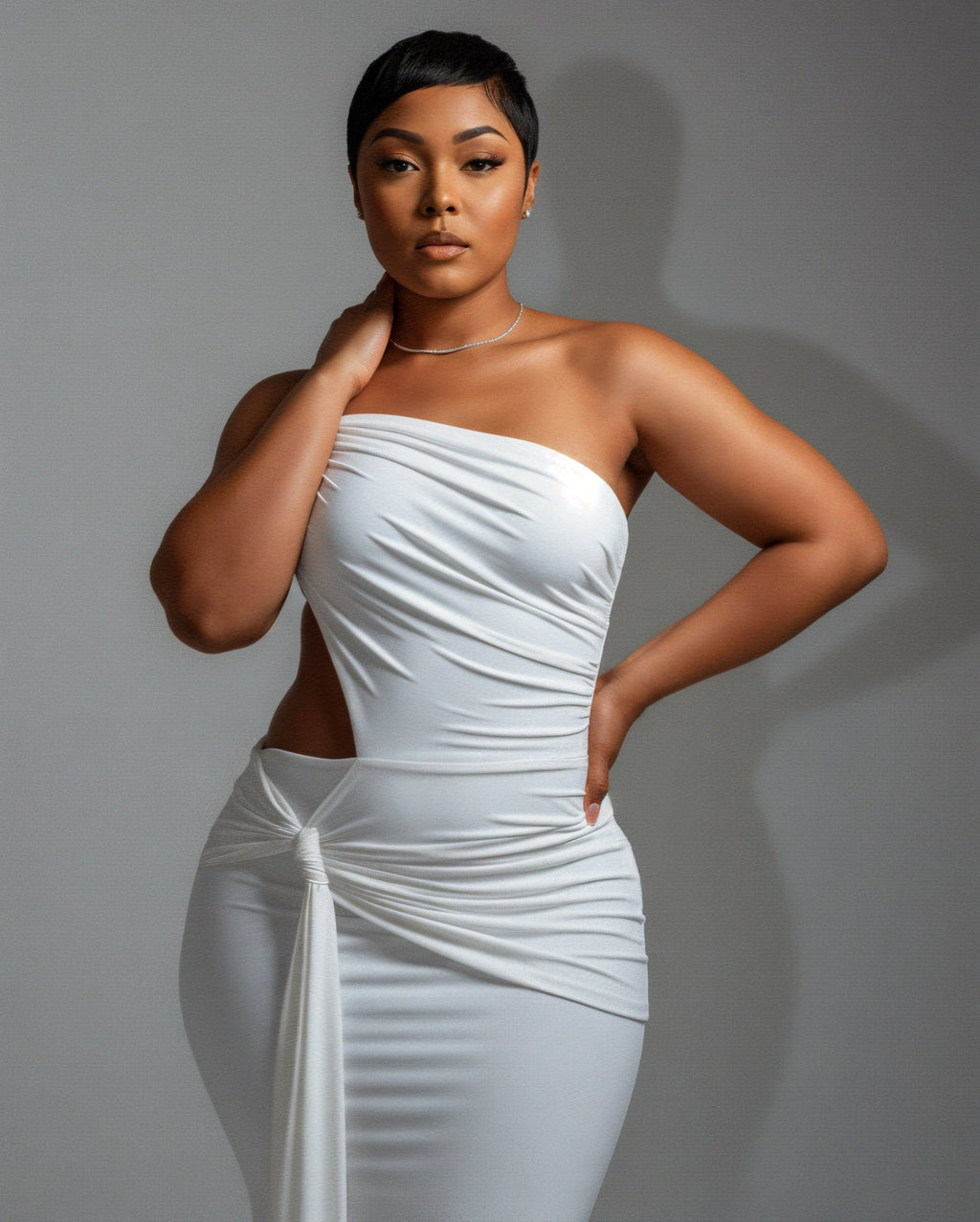 CARMEN Asymmetric Ruched Cutout Maxi Dress
