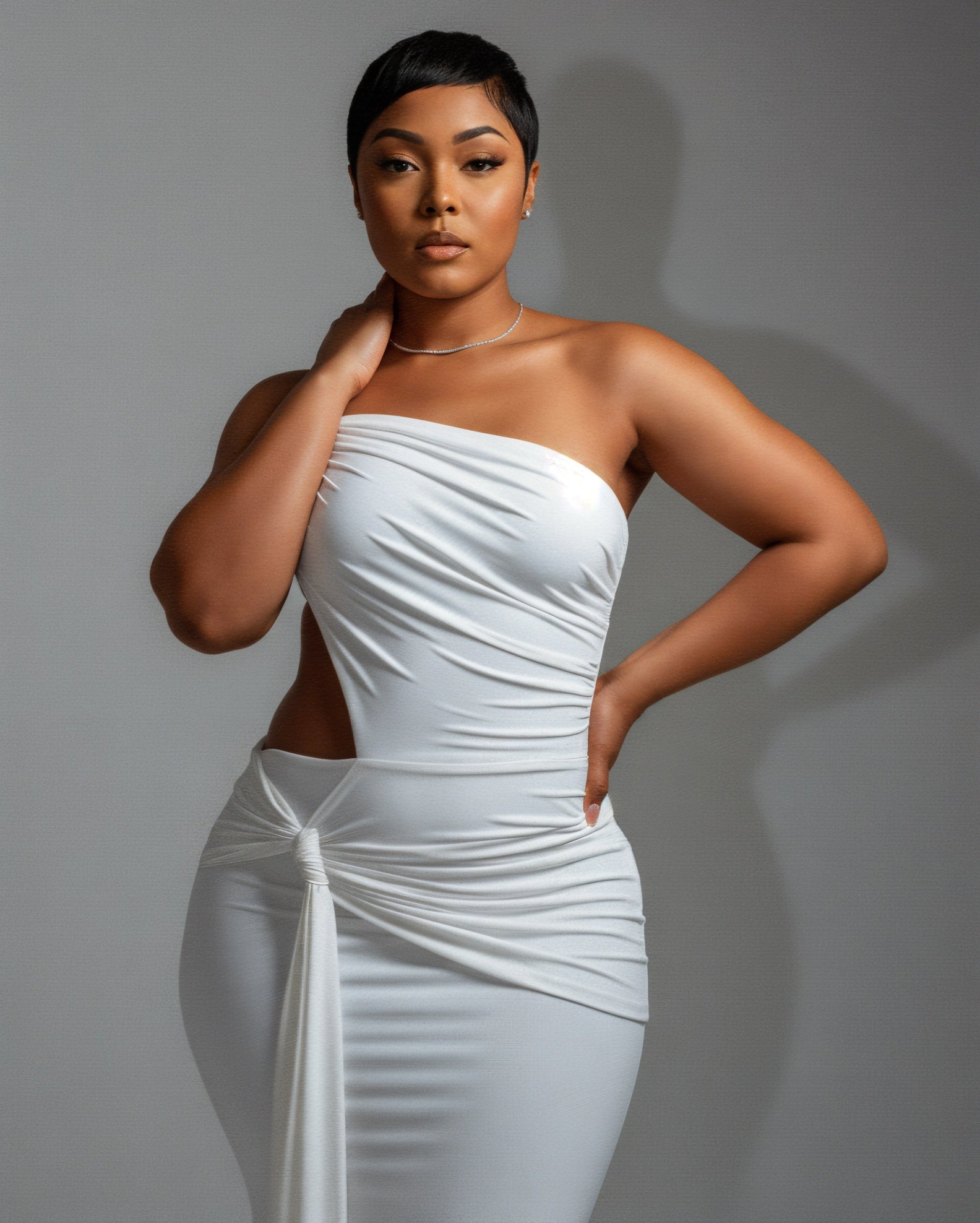 CARMEN Asymmetric Ruched Cutout Maxi Dress