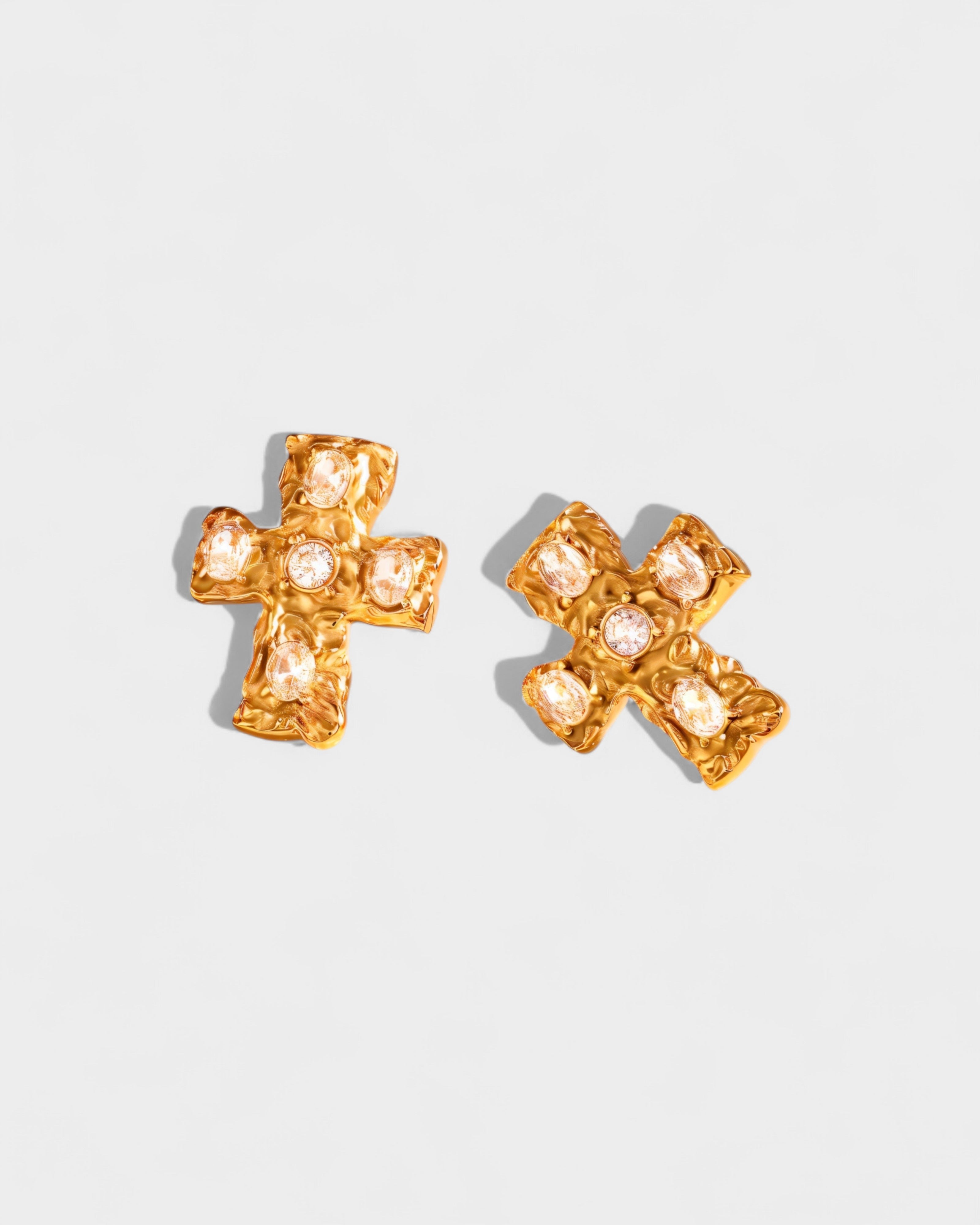 Multi-Stone Cross Stud Earrings