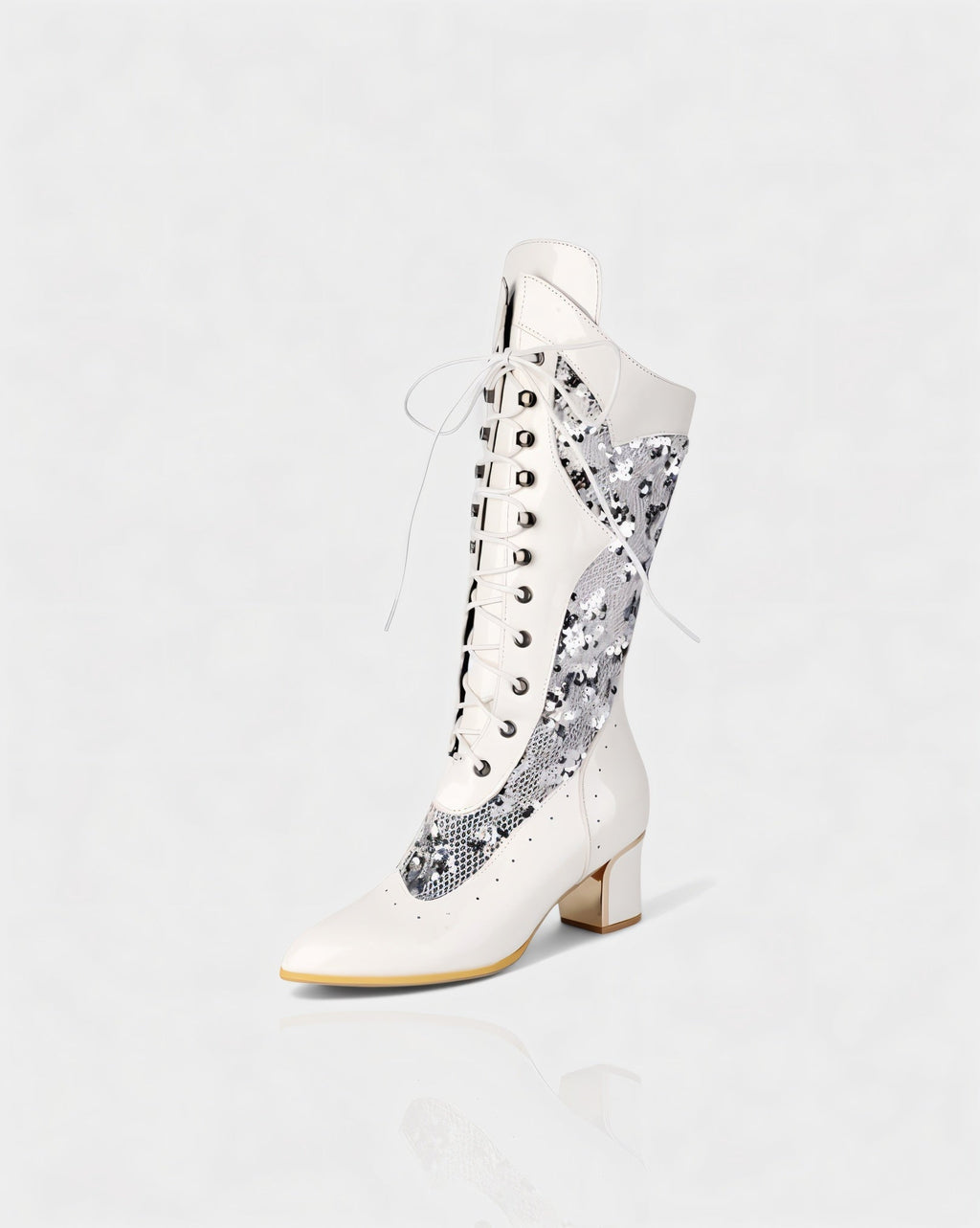 AROLA Lace-Up Embroidered Mid-Calf Boots