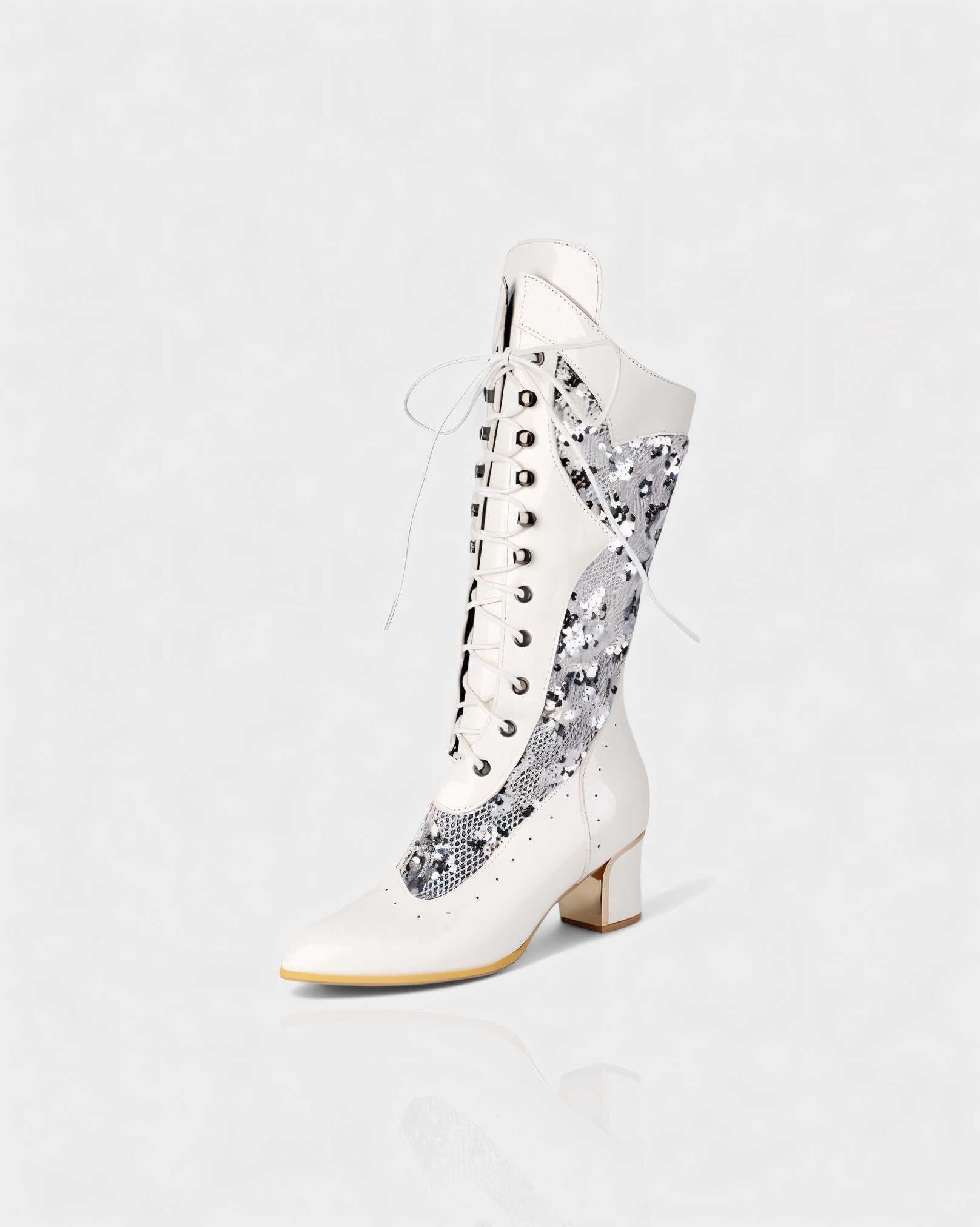 AROLA Lace-Up Embroidered Mid-Calf Boots