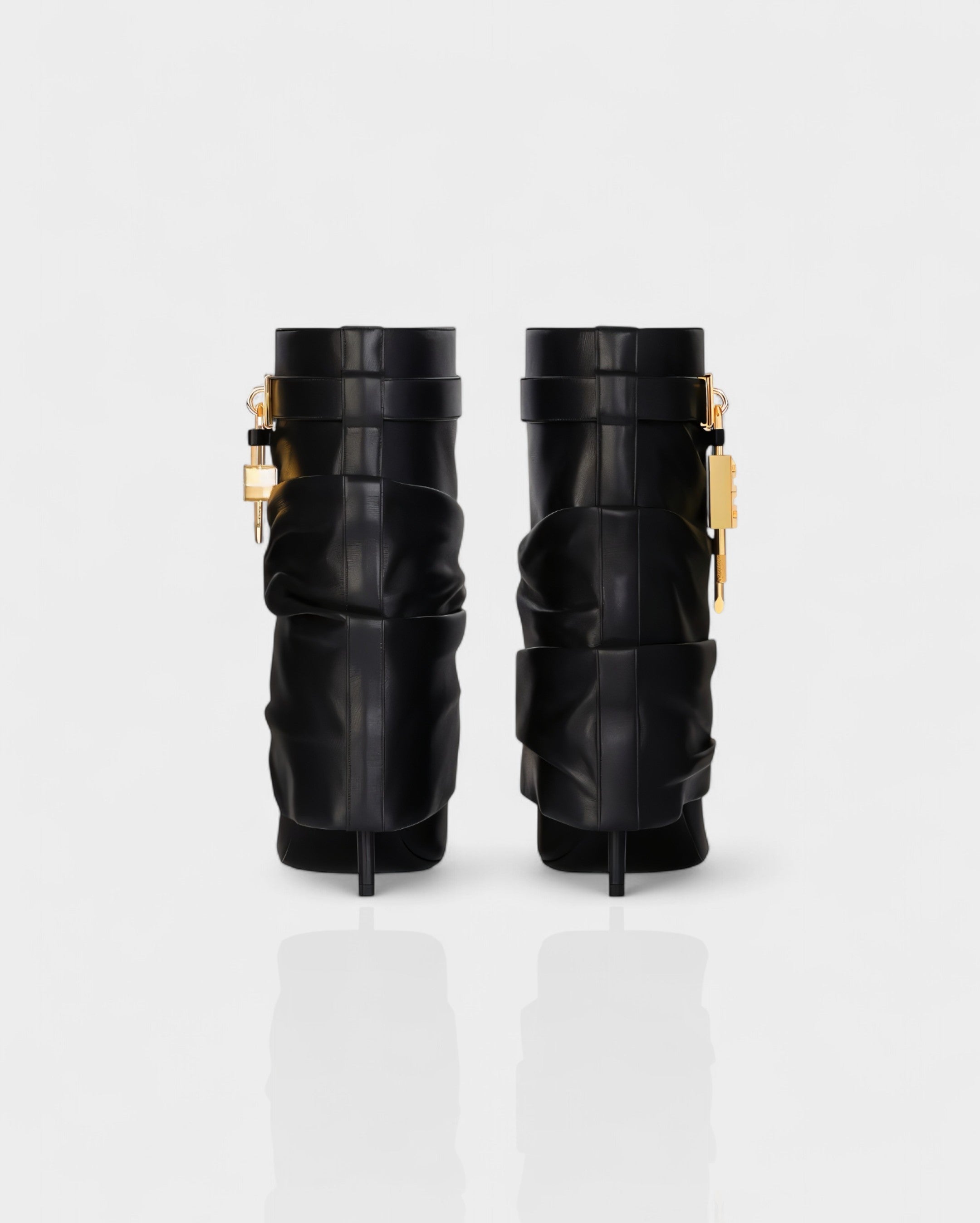 HALINA Padlock Slouch Stiletto Ankle Boots