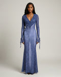 NALYA Draped V-Neck Leopard Mesh Maxi Dress