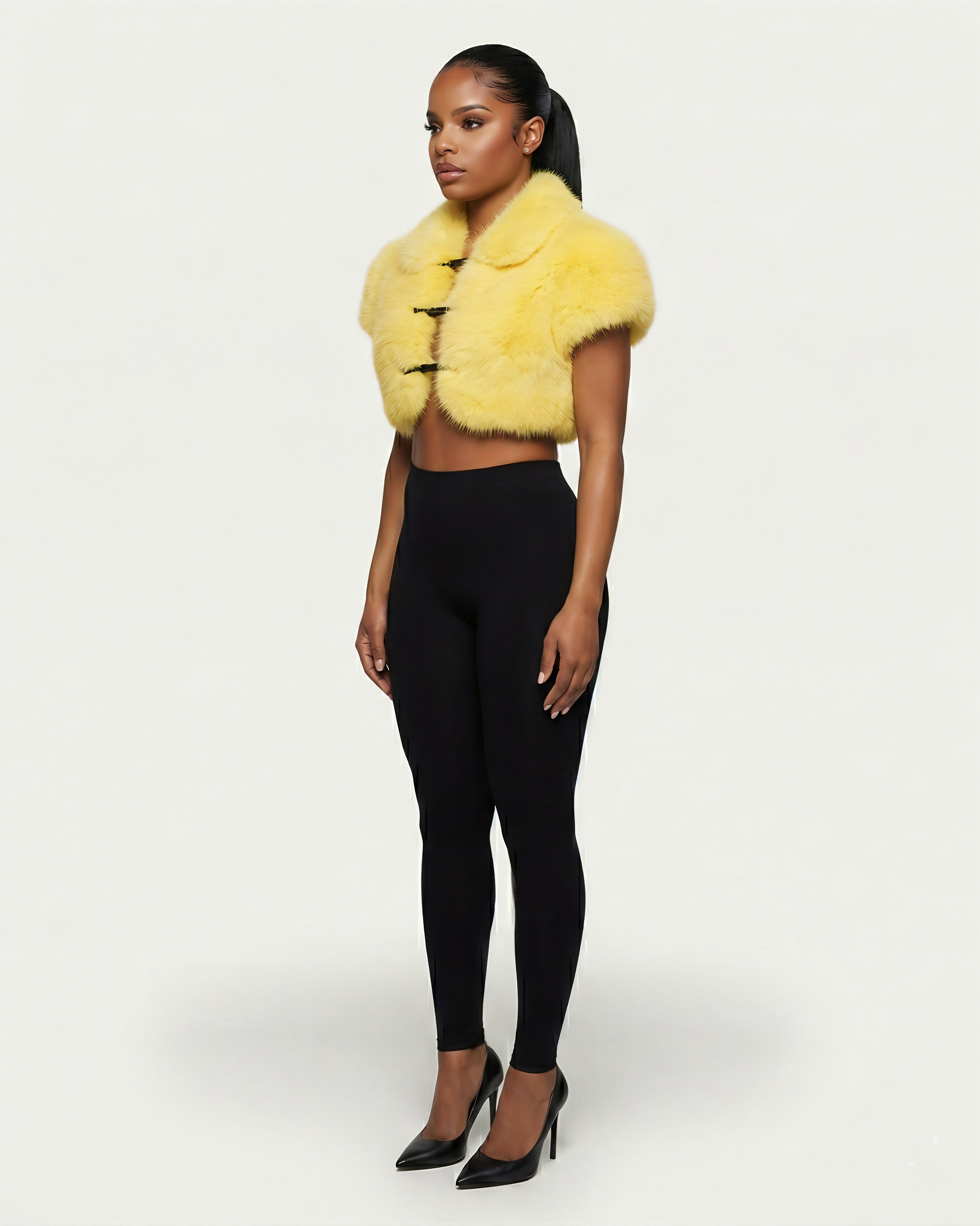 QUELLA Faux-Fur Buckle-Front Cropped Vest