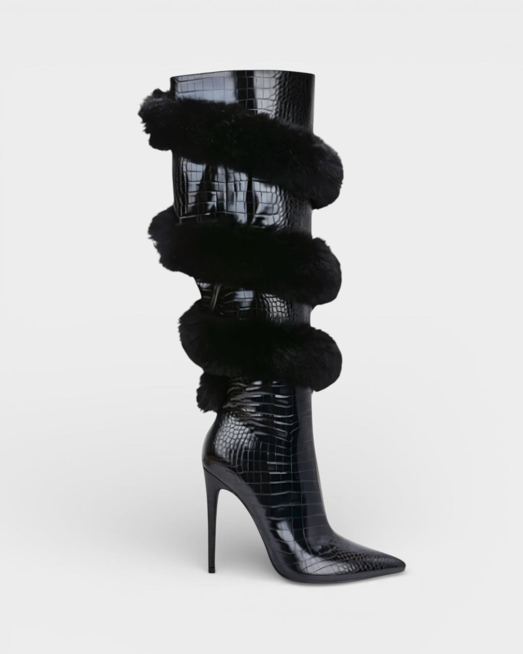 YALLY Faux-Fur Trim Knee-High Boots