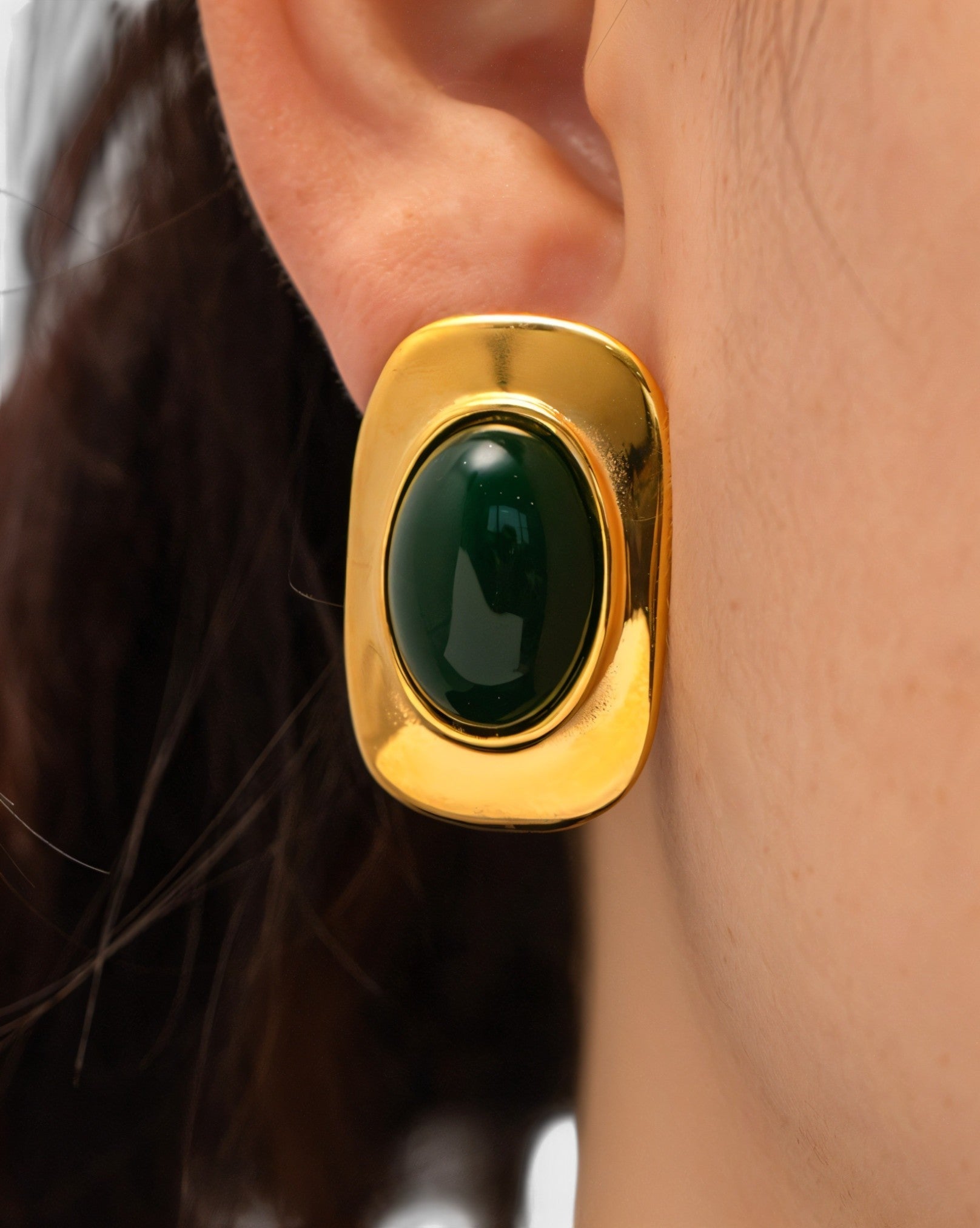 Green Stone Gold Stud Earrings