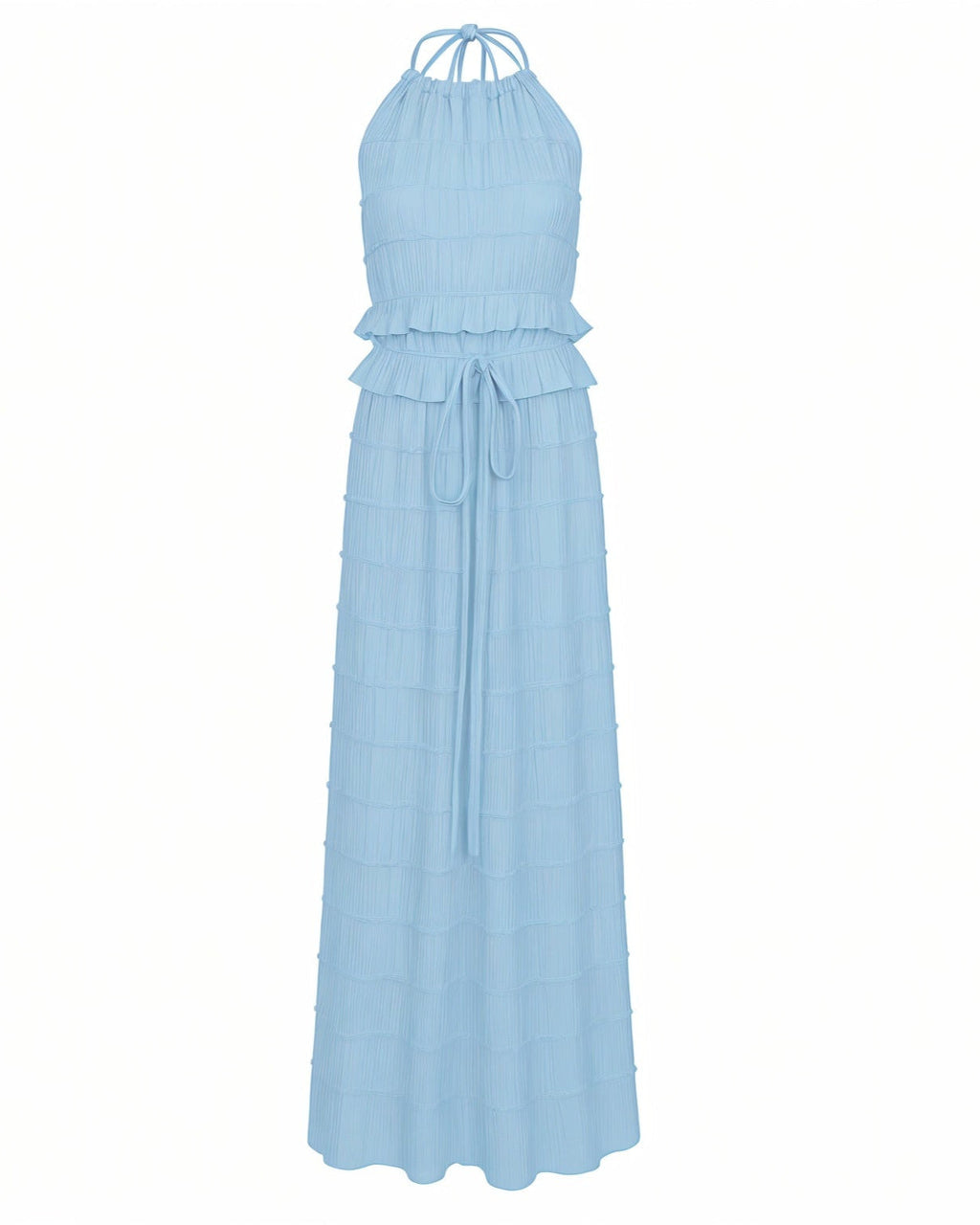CHRISTINE Sheer Ruched Halter Top and Maxi Skirt Set