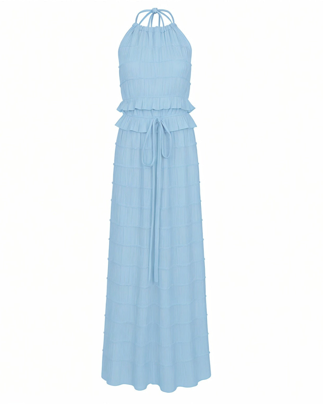 CHRISTINE Sheer Ruched Halter Top and Maxi Skirt Set