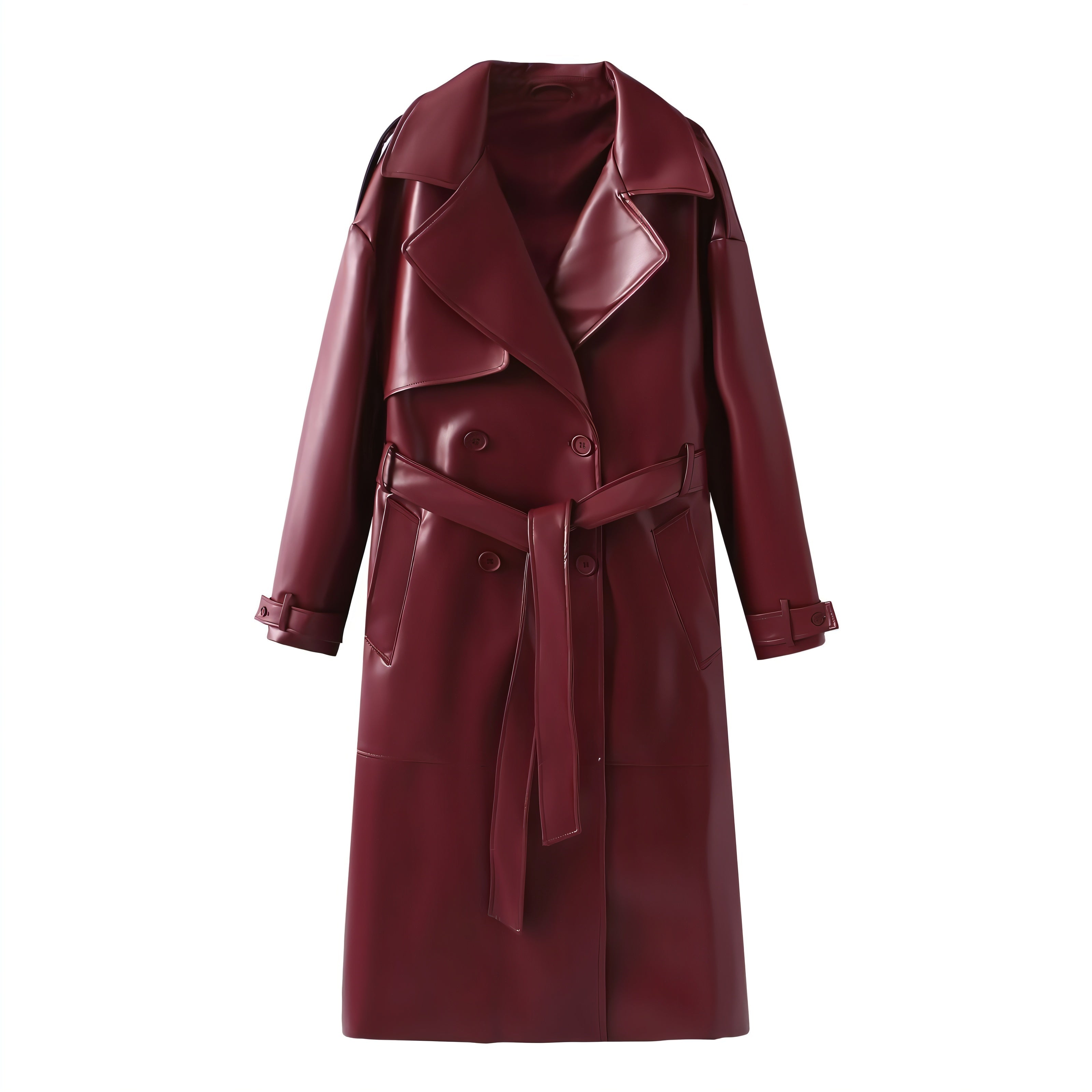 PAMOLA Faux Leather Trench Coat